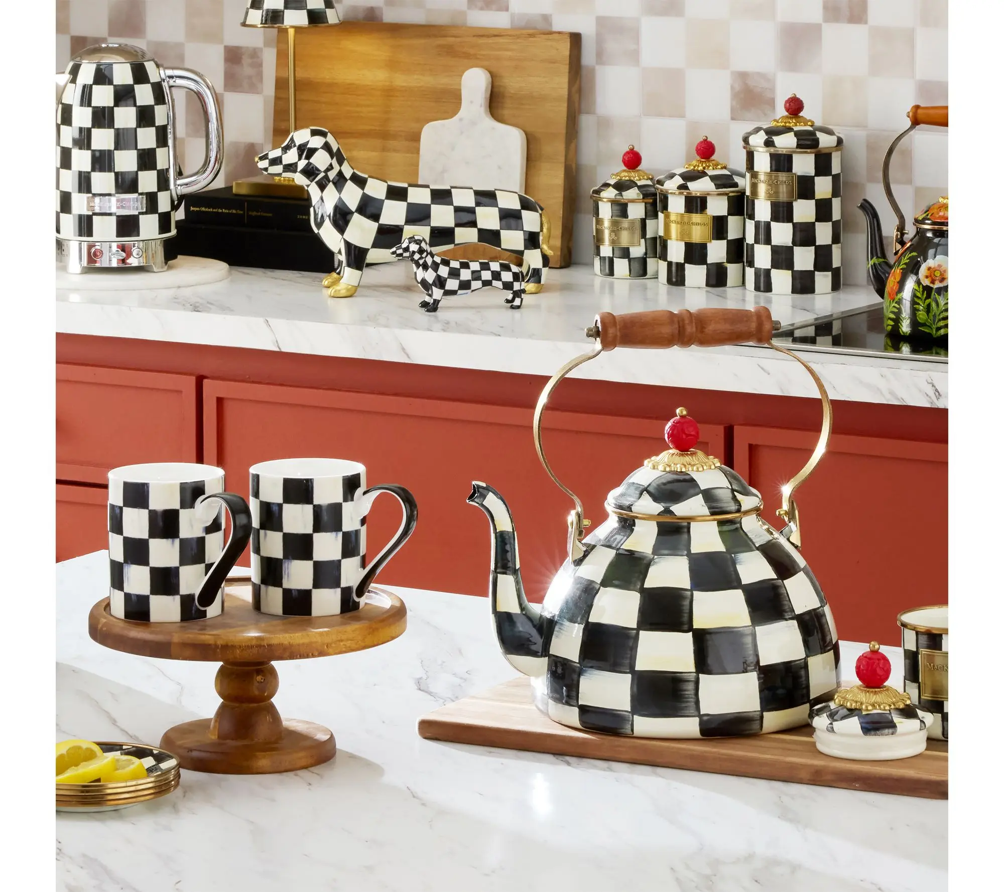 2QT Enamel Tea Kettle & 2 Mug Set – Elegant Tea-Time Collection for Everyday Sipping & Entertaining