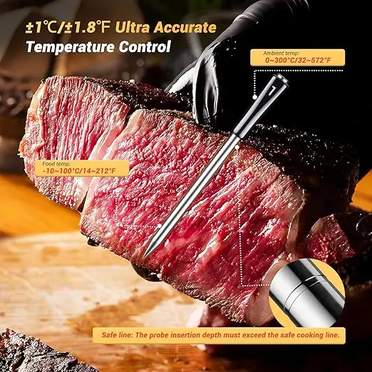 Wireless Digital Food Thermometer - WIFI & Bluetooth Portable LCD Kitchen Gadget, IP67 Waterproof Kitchen Thermometer for Grill BBQ, Cooking