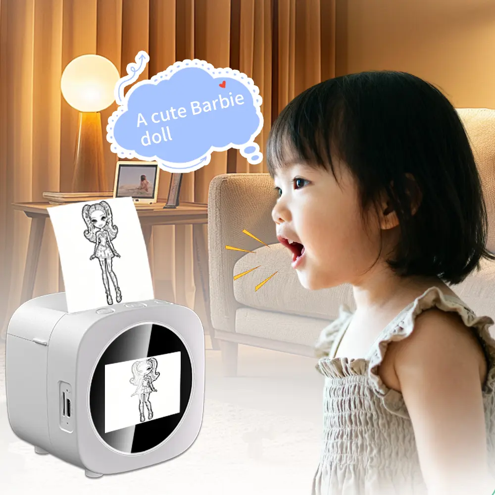 Smart Voice Sticker Printer - Wireless Thermal Maker with Interactive Screen & 5 Paper Rolls for Kids DIY & Learning