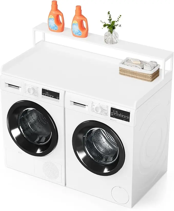 Washer Dryer Countertop, Laundry Wood Shelf Topper with Edge, 54" Width x 27.5" Depth Cover Guard Organizer for Washer and Dryer Laundry Hamper Counter Storage Organization