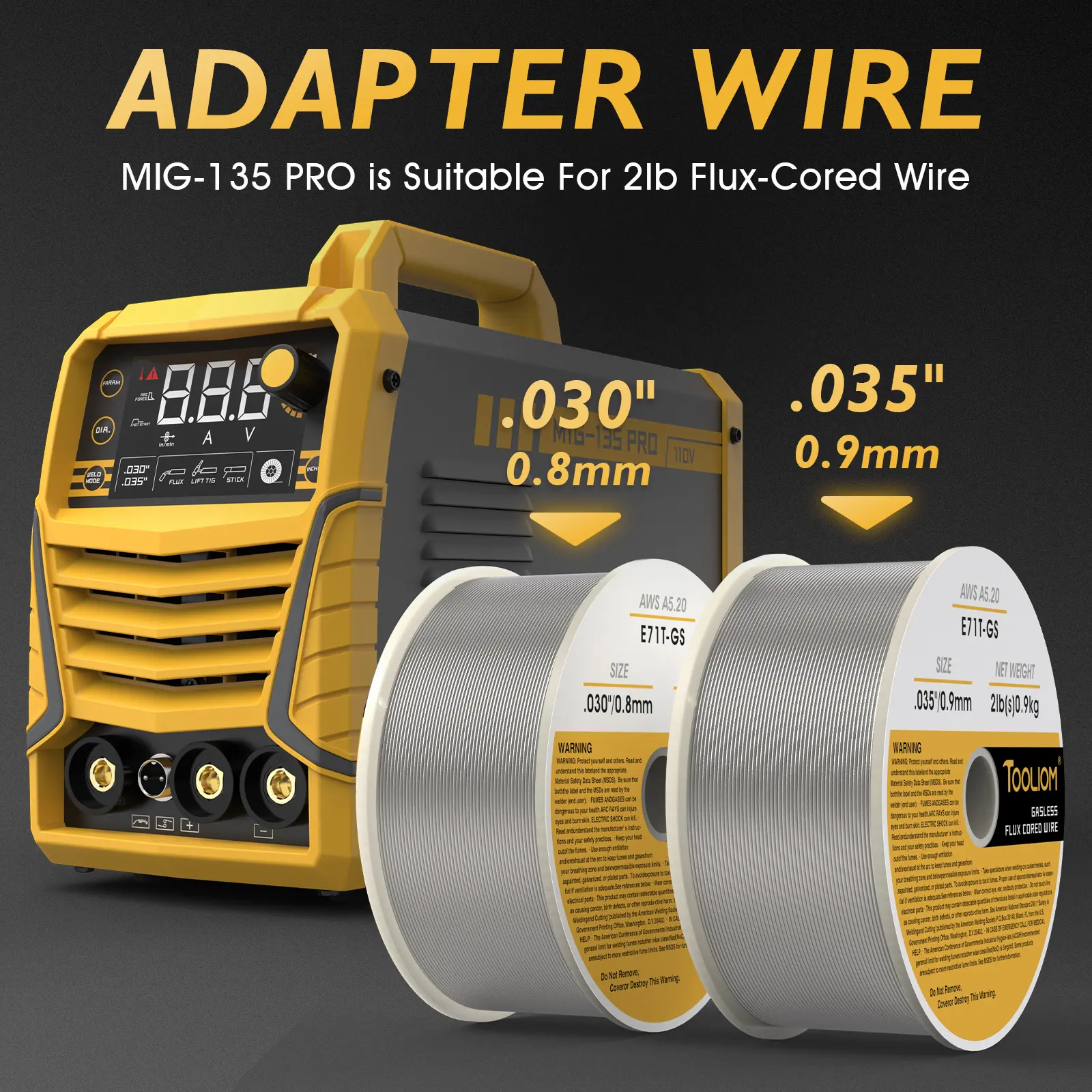 Flux Core Welder - 135A 110V 3-in-1 Gasless MIG/Lift TIG/MMA Welding Machine, Inverter Wire Feed Welder for Home DIY, Includes Gloves & E71T-GS Wire
