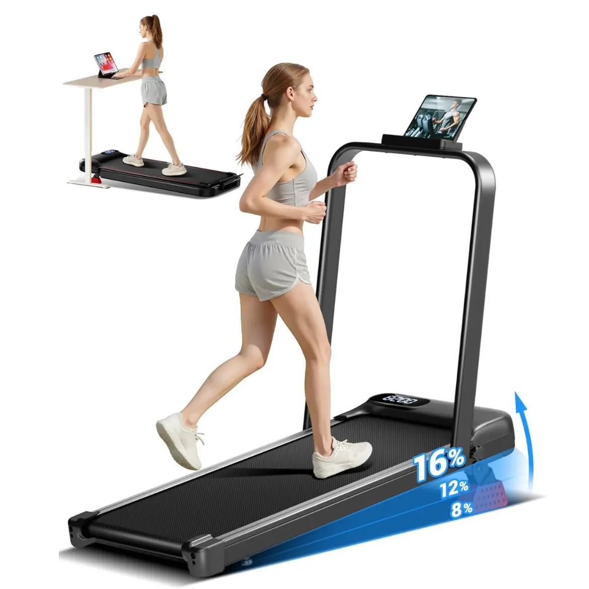 Under Desk Incline Treadmill, High Definition Big Screen Walking Pad with Incline for Home Small, 2.5 HP Quiet Brushless, 300 LBS Capacity