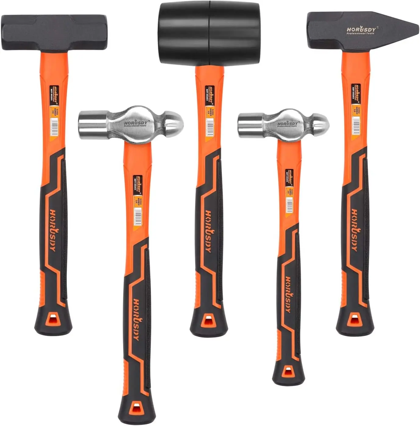 5-Piece Hammer Set, 16oz Ball Pein Hammer | 32oz Ball Pein Hammer | 32oz Rubber Mallet | 3lb Sledge Hammer | 3lbCross Peen Hammer