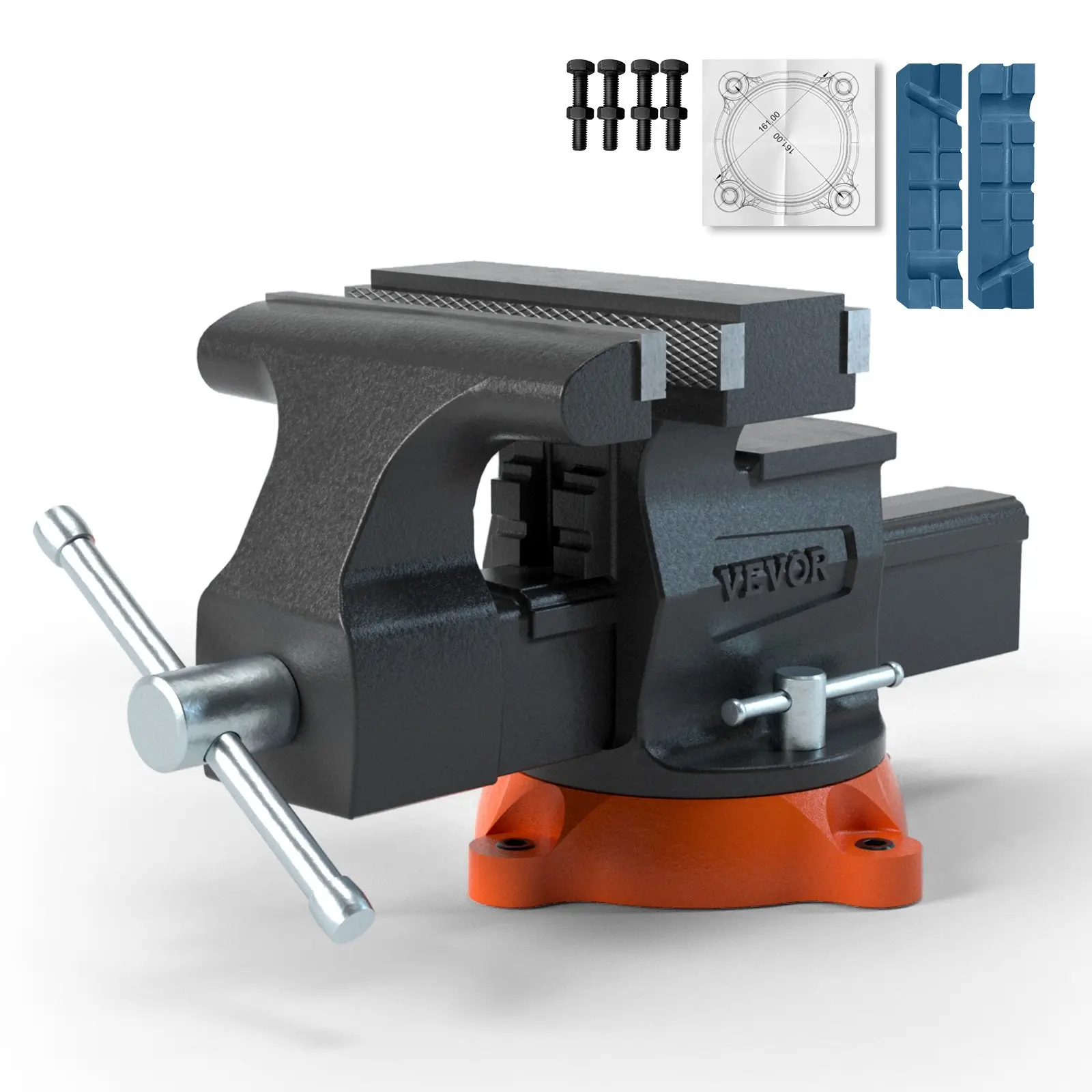 6.5" Jaw Width 6.5" Forward &9.3" Reverse Opening Bench Vise, 360-Degree Swivel Locking Base Multipurpose Workbench with Anvil