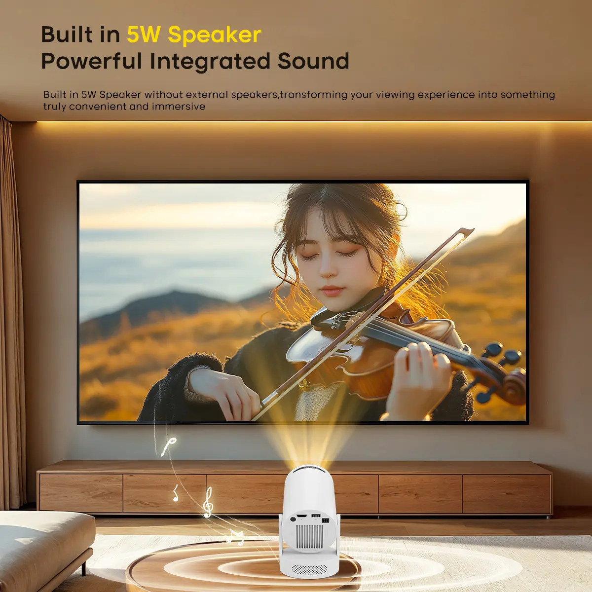 Smart Projector HY300Pro+ with 4K Decode 290ANSI Auto Keystone Correction Built-in 5W speaker Dual WiFi6 Wireless BT5.4 Android 14 Native 1280*720P