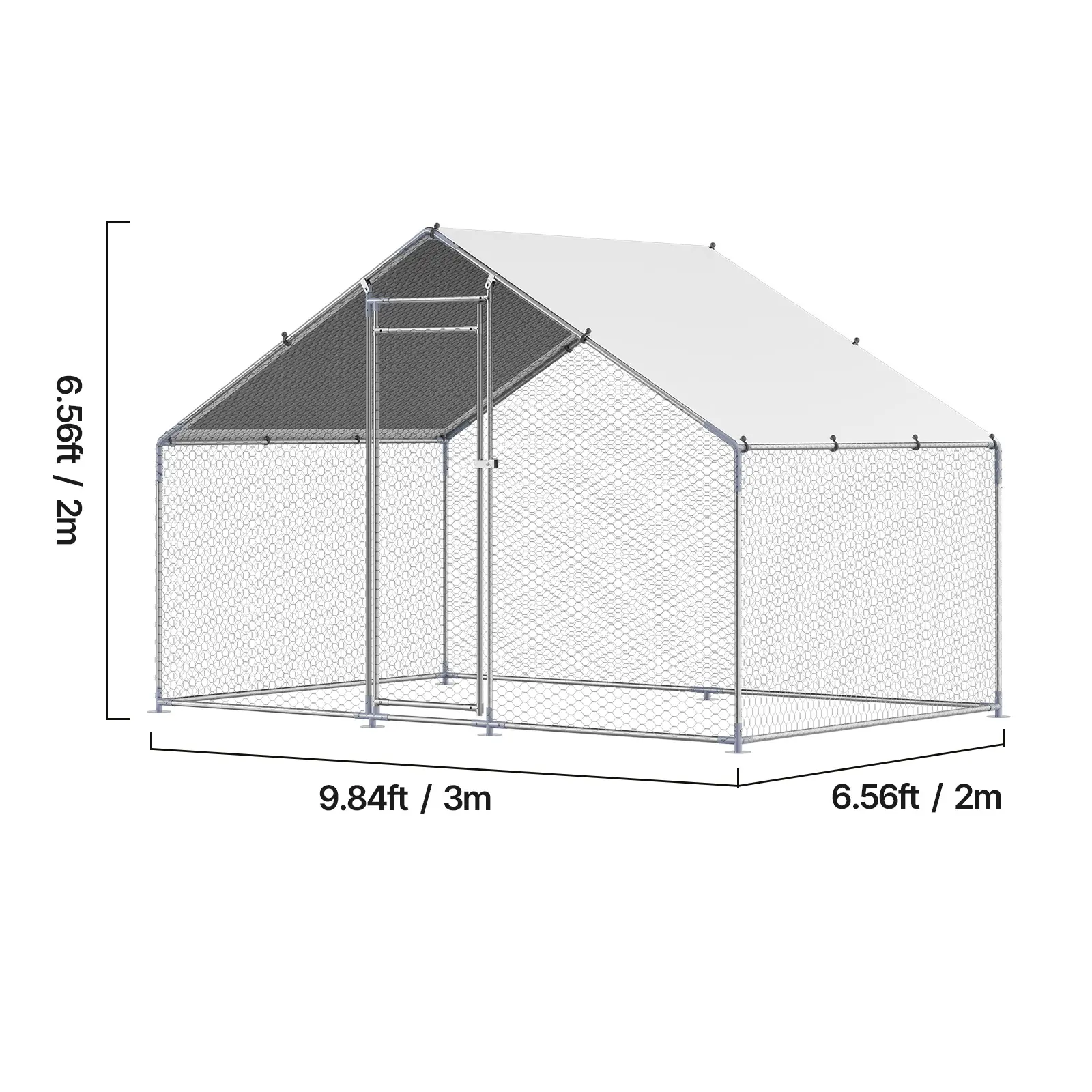 Metal Chicken Coop, 9.8x6.5x6.5ft Large Walk-in Chicken Runs with Cover, Spire Roof Hen House Enclosure with Security Lock, Outdoor Duck Rabbit Cage Poultry Pen for Backyard, Farm
