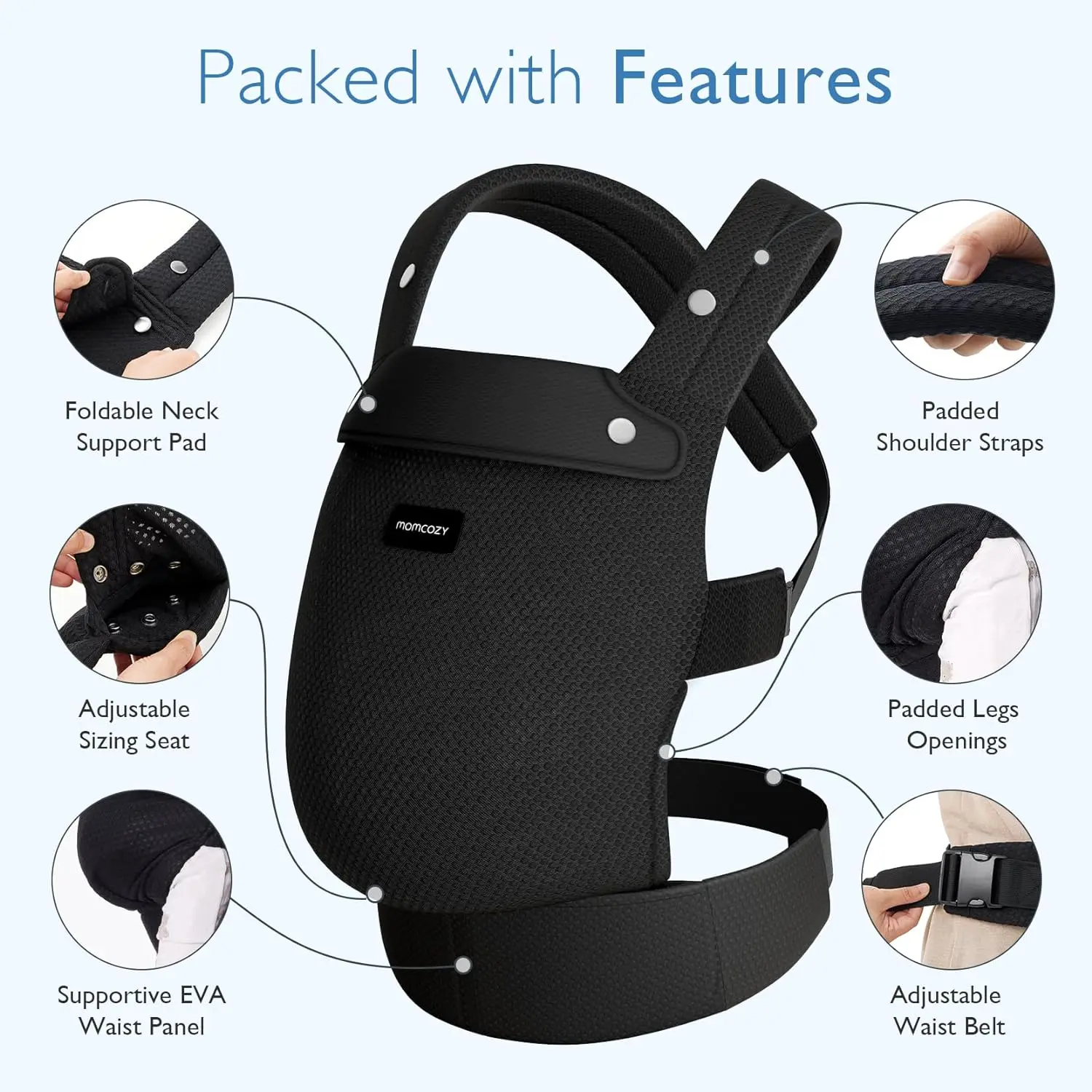 Ergonomic Baby Carrier – Lightweight, Hands-Free Comfort with Lumbar Support for Infants & Toddlers 7–44 lbs