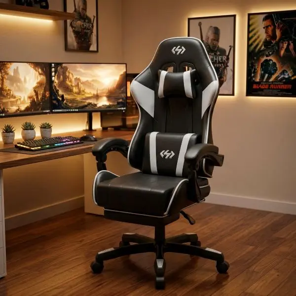 Ergonomic Gaming Chair – Adjustable Reclining Office Chair with Lumbar Support, Footrest & Headrest for All-Day Comfort