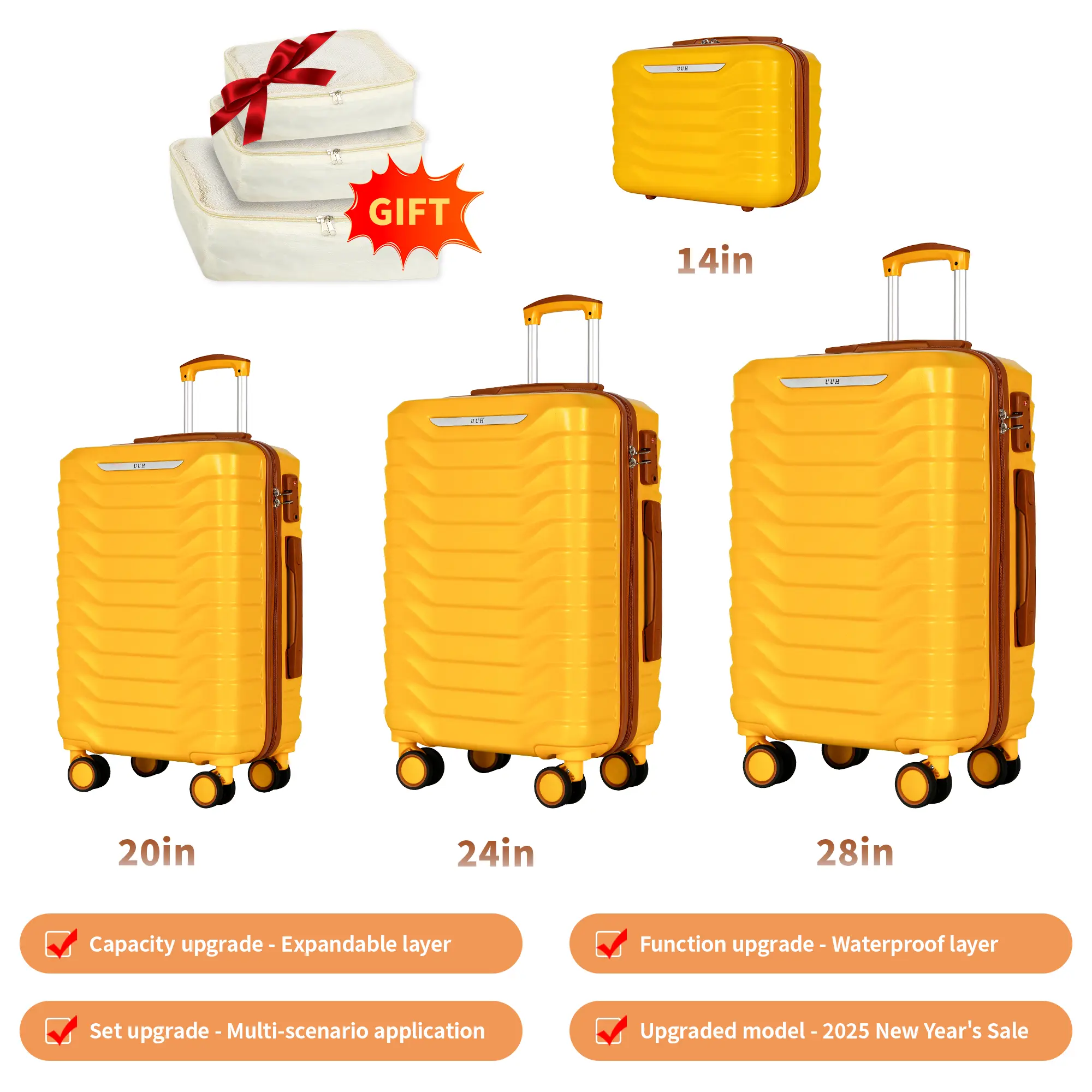 Expandable Luggage Sets 9pcs/8pcs/7pcs/4pcs Suitcase Sets With Water-Proof and Expandable Layer Makeup Bag Side Hooks And TSA Lock