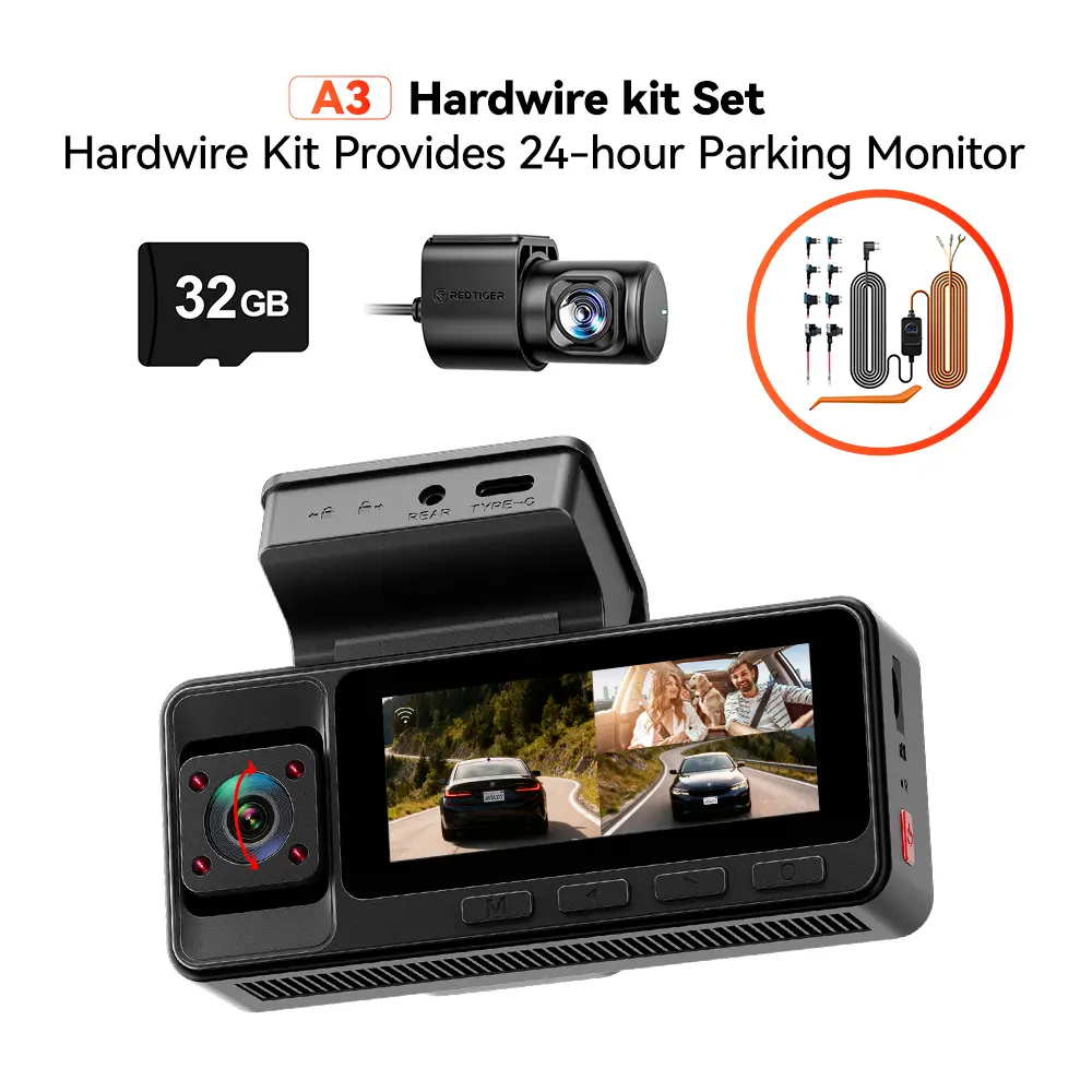 WiFi Dash Cam Front and Rear Inside with 32G SD Card( No SD Card Option In A Better Deal ), 2.5K+1080P+1080P Car Dash Camera for CarsFront and Rear, G-Sensor, 24H Parking Mode, Car rvibe, Car VLOG