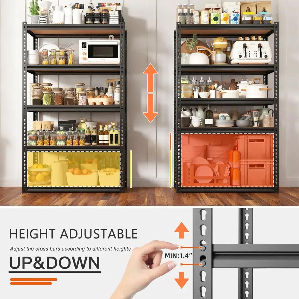 Garage Shelves Classic 5-Tier Metal Storage Shelving Unit Height Adjustable Versatile Utility Rack Shelf for Craft Warehouse Pantry Kitchen Organiser Industrial Bookshelf