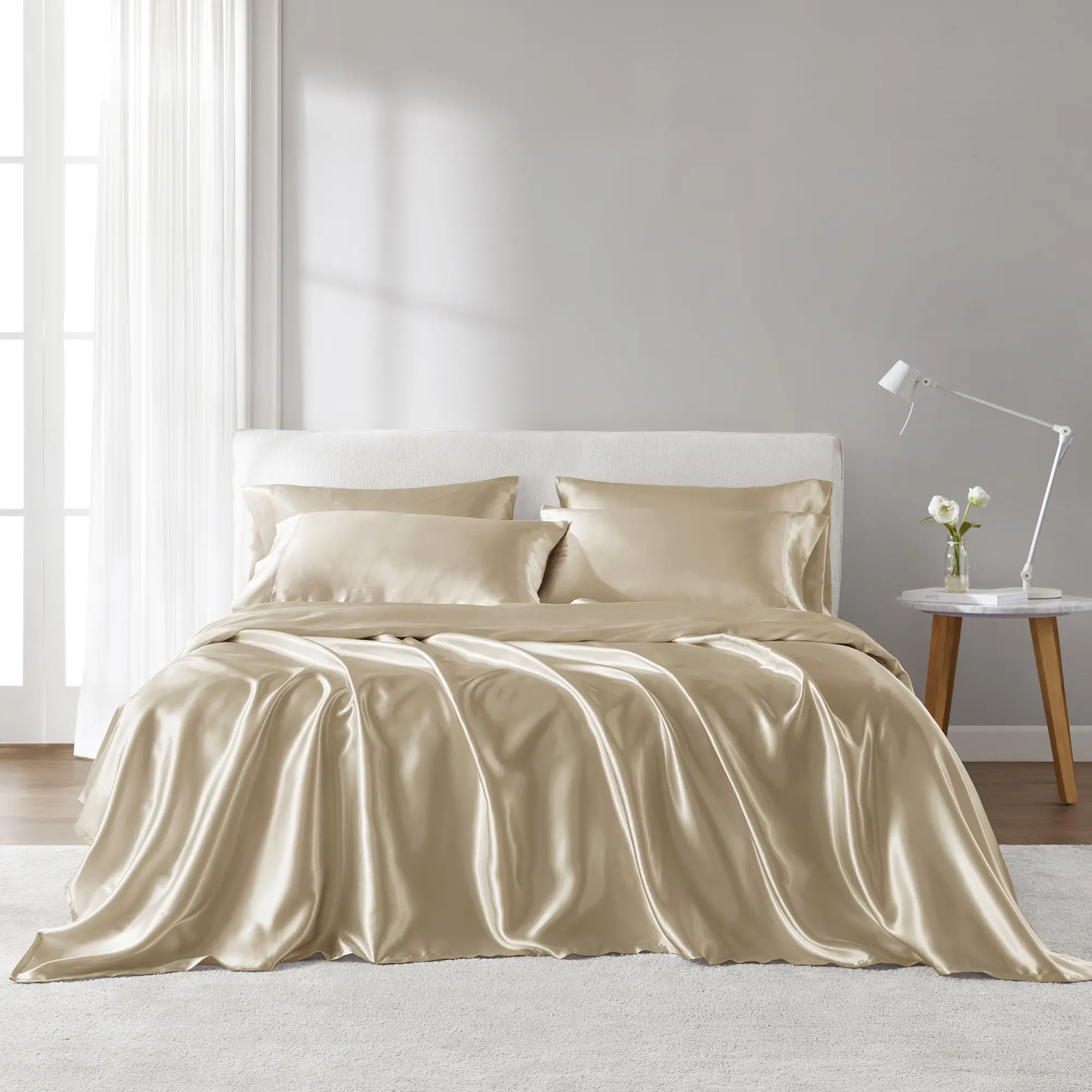 6 Piece Solid Color Satin Sheets Set