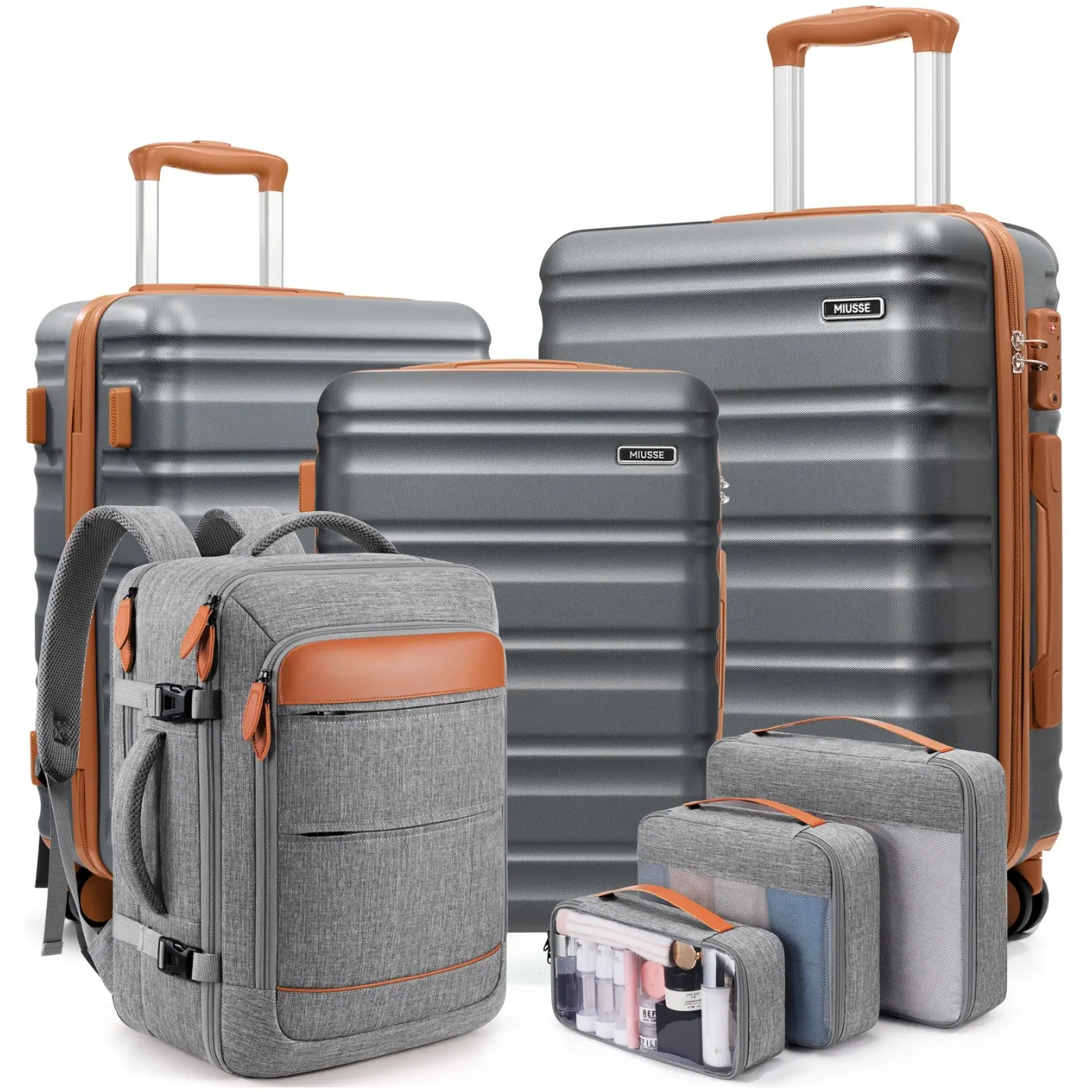Piece Lightweight Durable Hardside Luggage Set - 20/24/28-Inch Spinner Suitcases with TSA Lock, YKK Zipper Carry-On, Travel Backpack, 3 Packing Cubes for Summer Travel, Outdoor Fun, Lightweight Durable Luggage