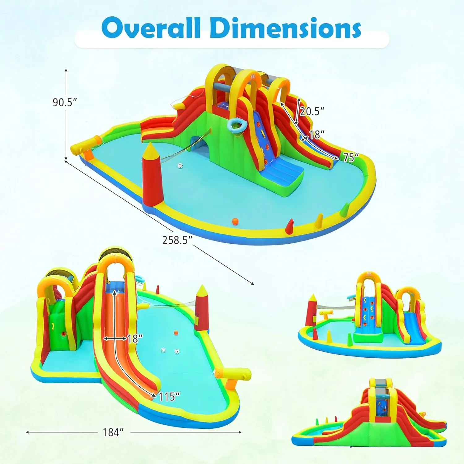 Inflatable Water Slide Bounce House with Air Blower, Backyard Water Park for Kids