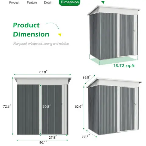 5' x 3' Modern Metal Outdoor Storage Shed, 16.6 sq. ft. space with lockable door, ideal for garden, backyard, patio, and tool storage