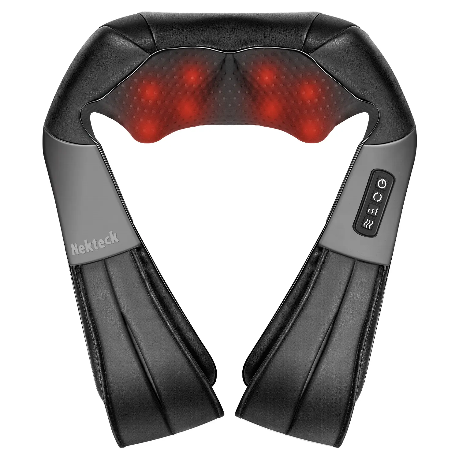 Shiatsu Neck and Back Massager with Soothing Heat, Ergonomic 8 Deep-Kneading Massage Nodes with Heat Electric Shiatsu Back Massager for Neck Shoulder & Body Muscle Relief Portable 12V DC Power Supply - Black