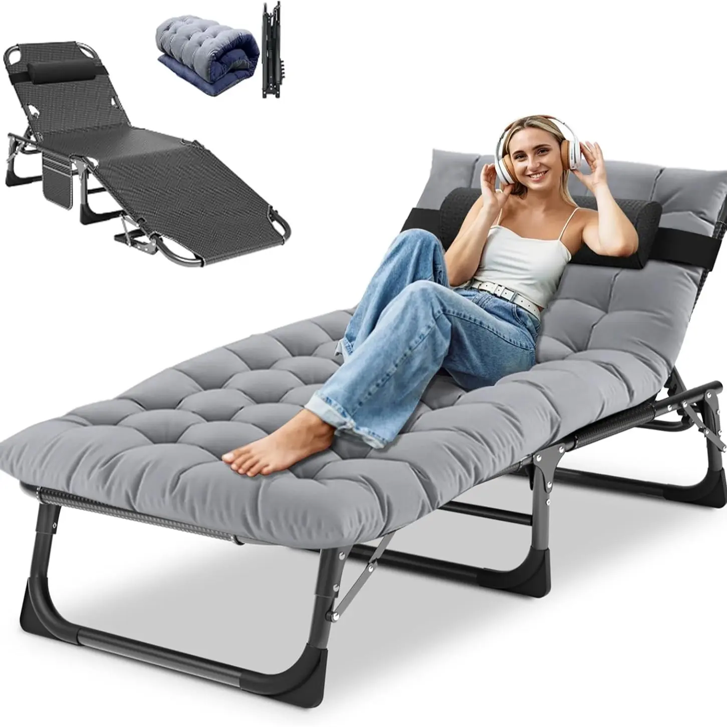 3-in-1 Sun Tanning Chair – Adjustable Folding Lounge Chair with Mat for Beach, Patio, Pool & Outdoor Relaxation