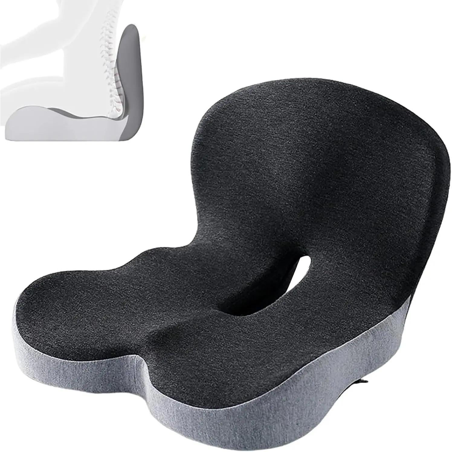 Ergonomic 2-in-1 Memory Foam Seat Cushion & Back Support Pillow - Non-Slip Tailbone Office Chair Pad for Sciatica & Lower Back Pain Relief, Car Drives Gift