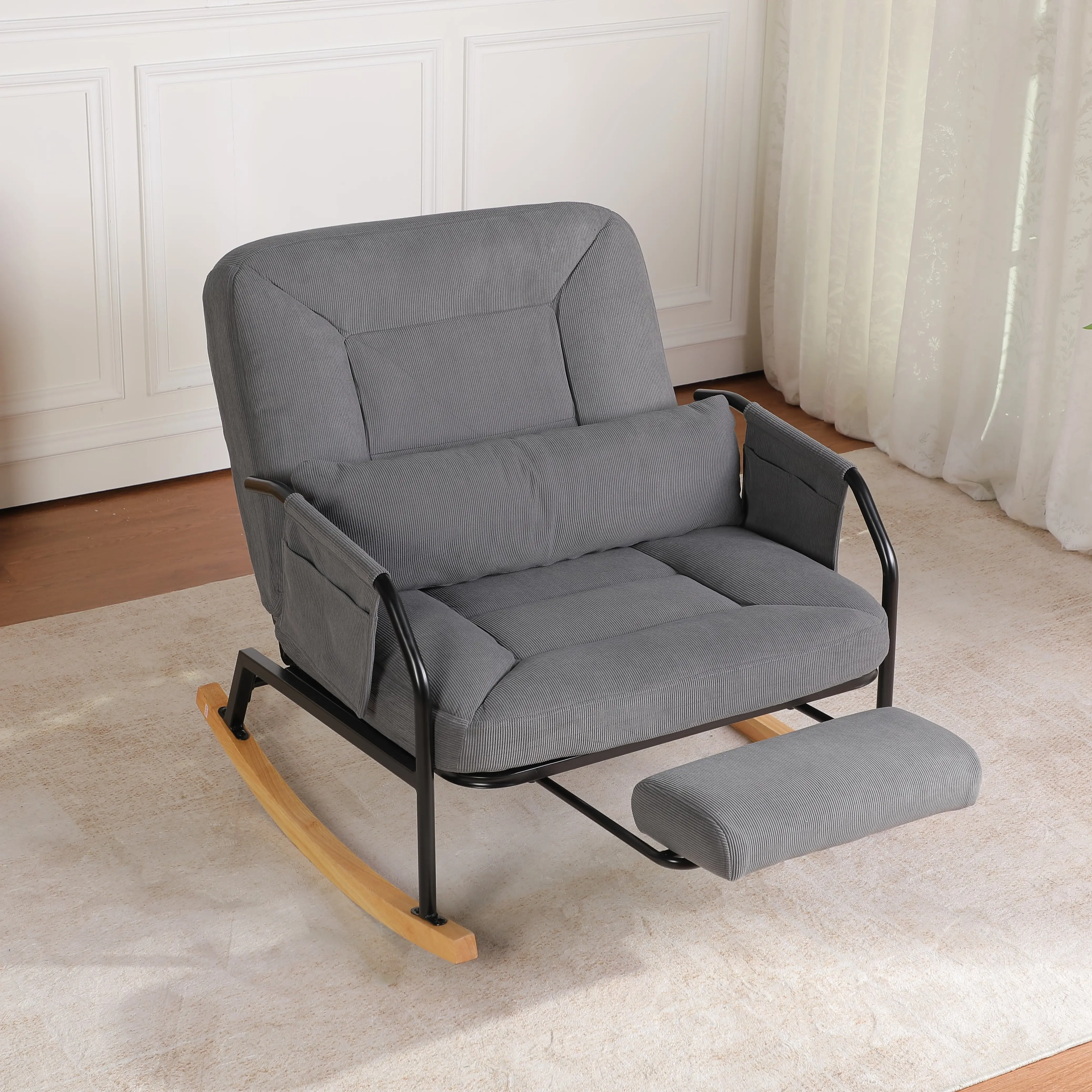 Roomy Nursery Rocking Chair with Corduroy Fabric
