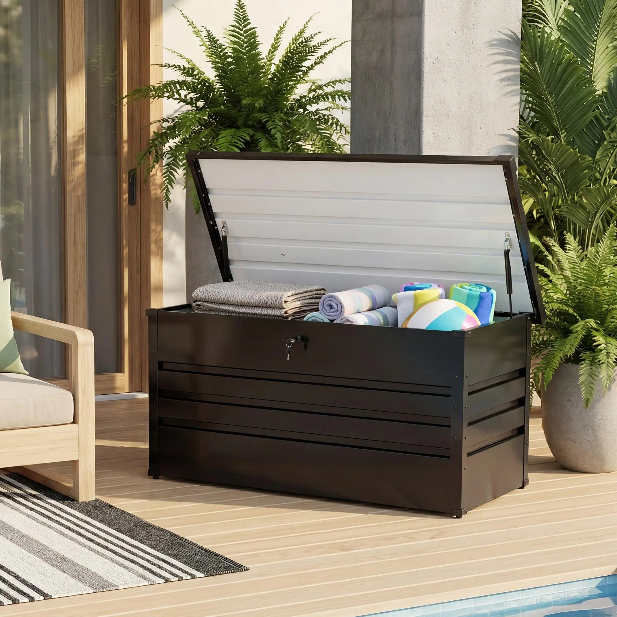 60 Gallon Outdoor Storage Box – Waterproof Lockable Resin Deck Box for Patio Cushions & Garden Tools