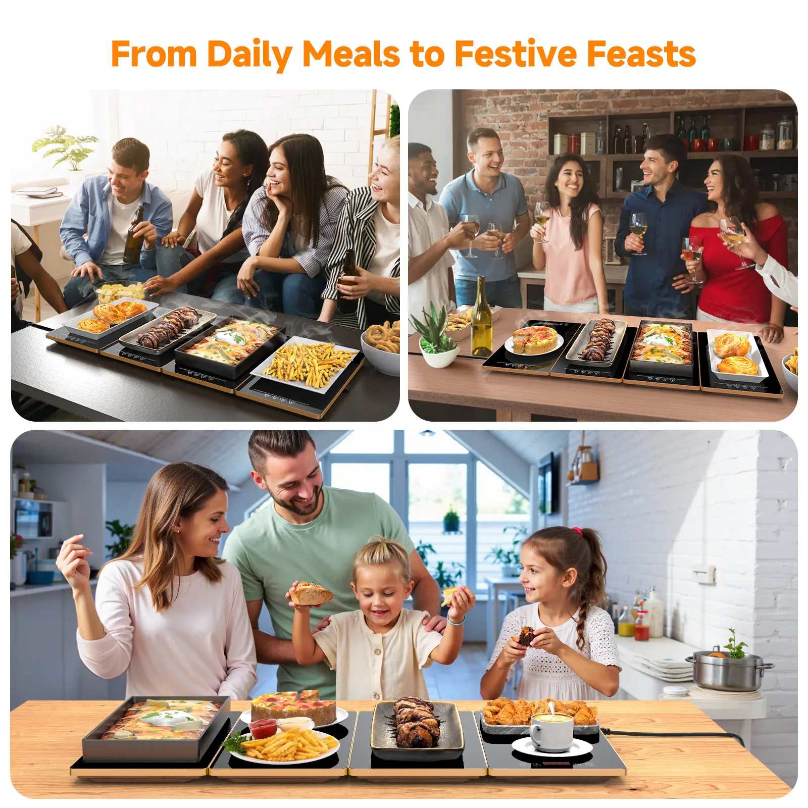 Electric Warming Tray, 4-in-1 Food Warmers for Parties Buffet with 10 Temp Settings and Timer, 33"x15" Glass Surface Warming Mat for Food, Modular Buffet Hot Plates for Catering and Gatherings
