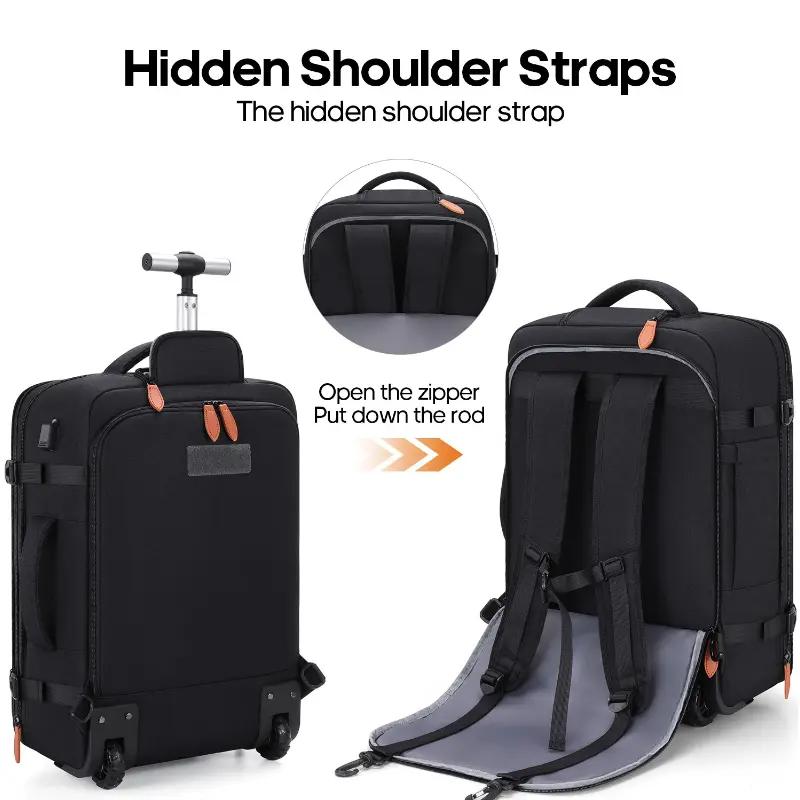 Rolling Backpack with Wheels 17.3 Inch Carry-On Laptop Backpack for Men Women Large Capacity Durable Travel Backpack with USB Port & Anti-Theft Features
