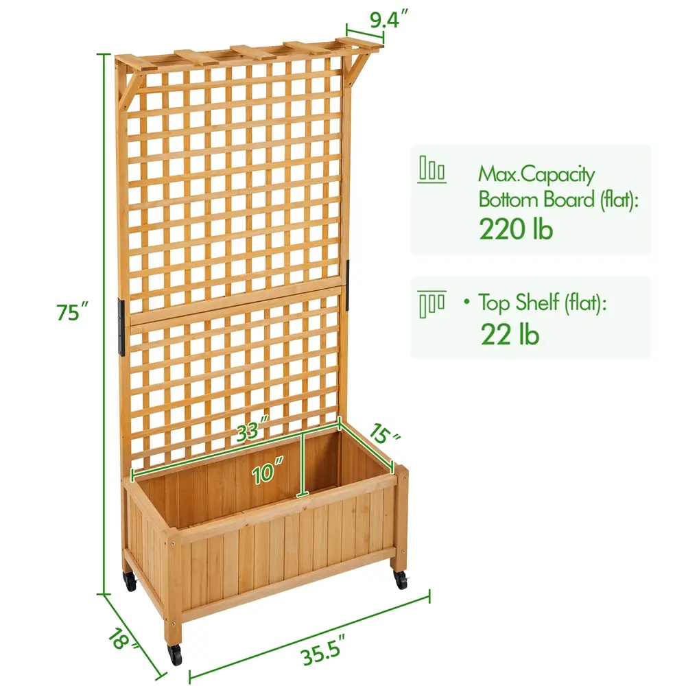 75/50" H Horticulture Garden Planter with Trellis for Vine Climbing Plants Garden Box Outdoor w/Drainage Holes Raised Garden Bed Garden Planter Box for Flowers