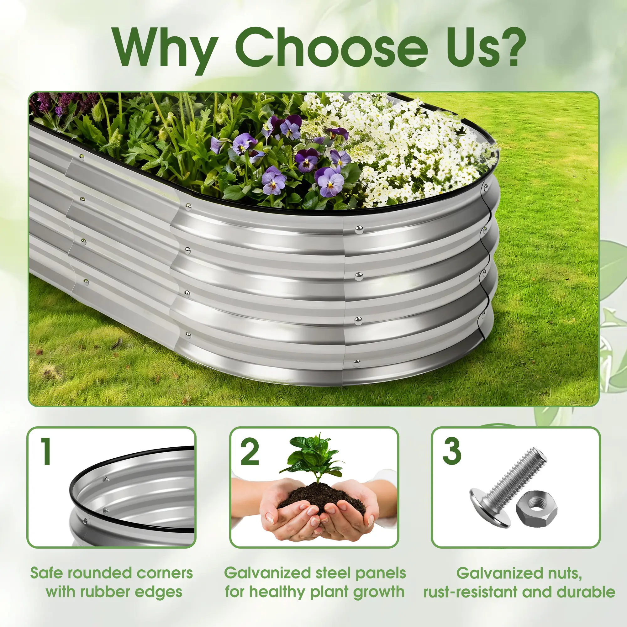 Raised Garden Bed, Outdoor Planter Box with Open Bottom Design