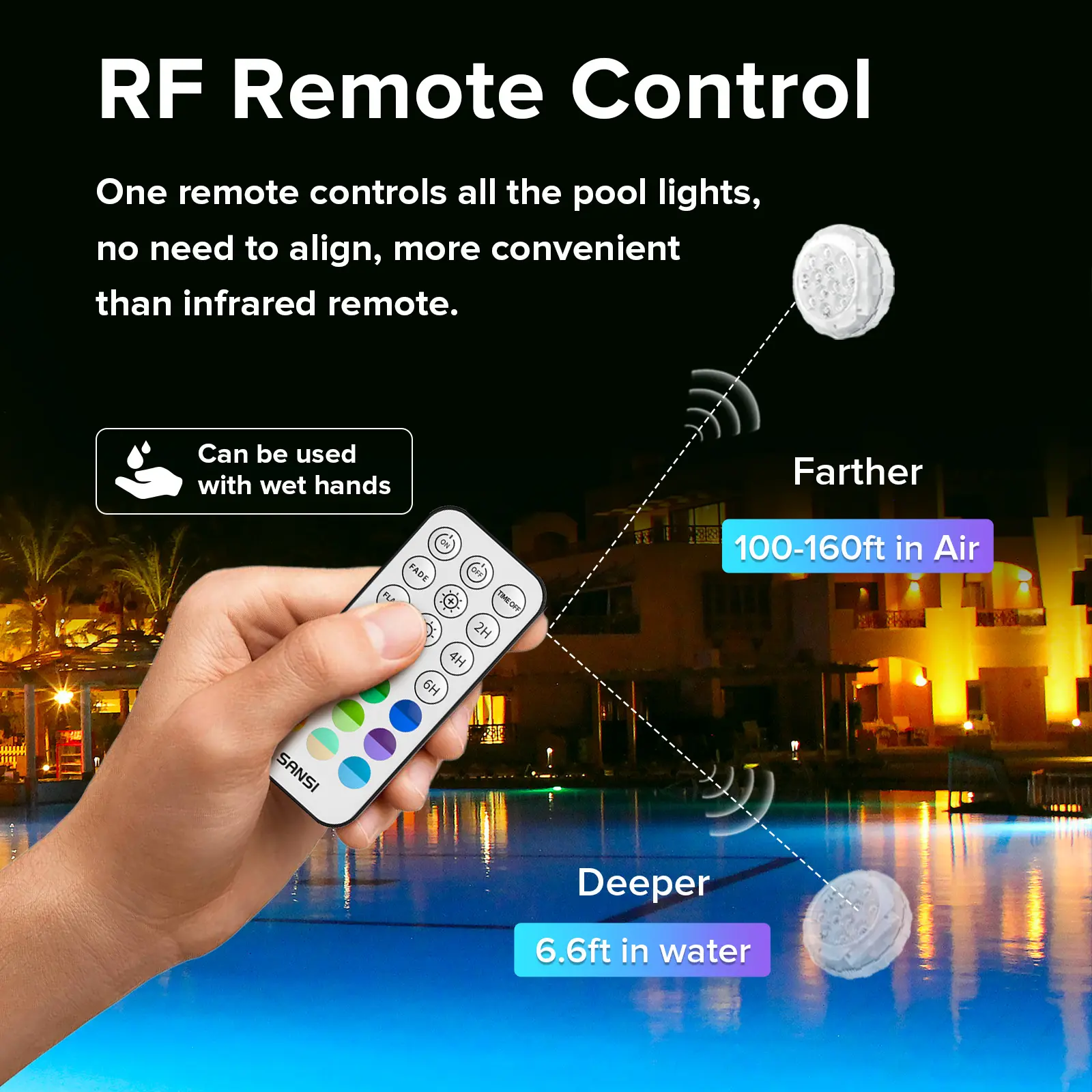 RGB Pool Lights with RF Remote & Timer – Waterproof, Battery Operated, Flash/Fade/Smooth Modes, Magnetic & Suction Installation – Portable for Showers, Pools, Outdoors – Perfect for Garden SummerVibes