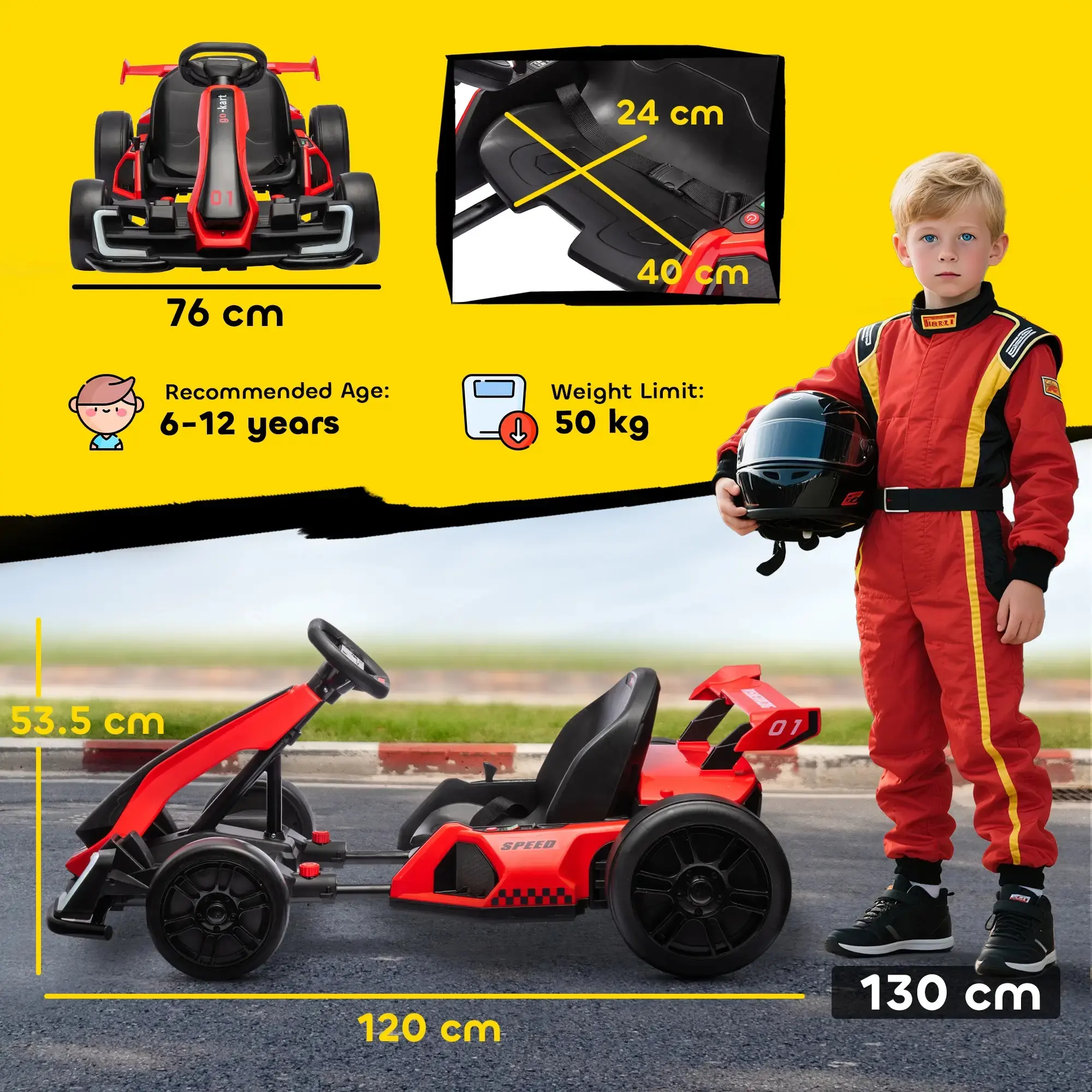 24V Electric Go-Kart – Kids Drifting Ride-On Car with Music, Horn & Speeds up to 8.1 MPH