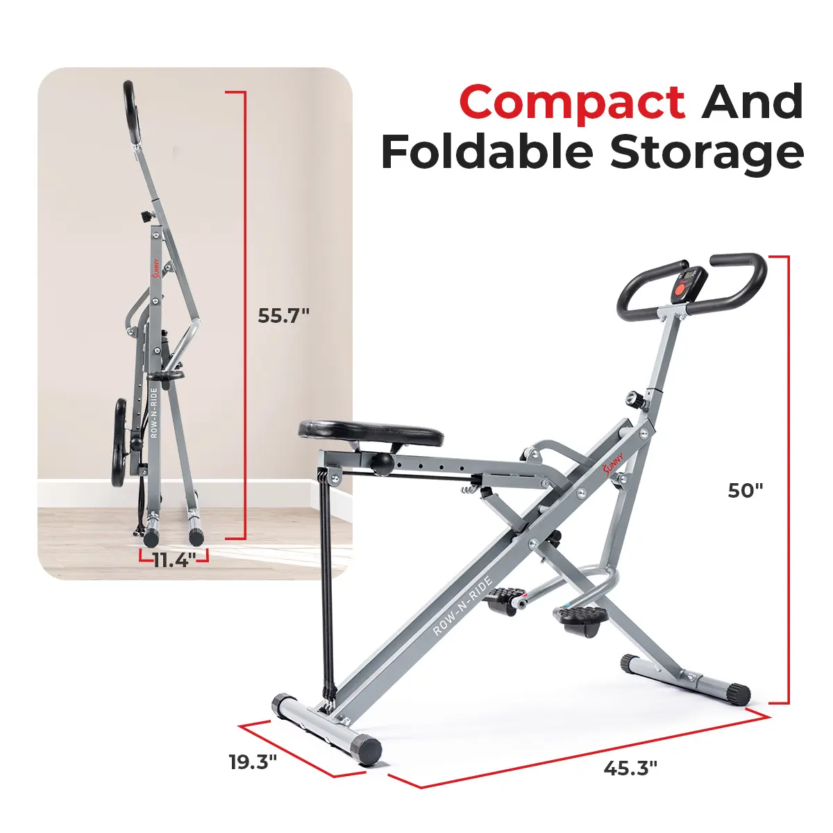 Rowing & Squat Machine – Adjustable Resistance Foldable Home Gym Workout Equipment, 300 lbs Capacity