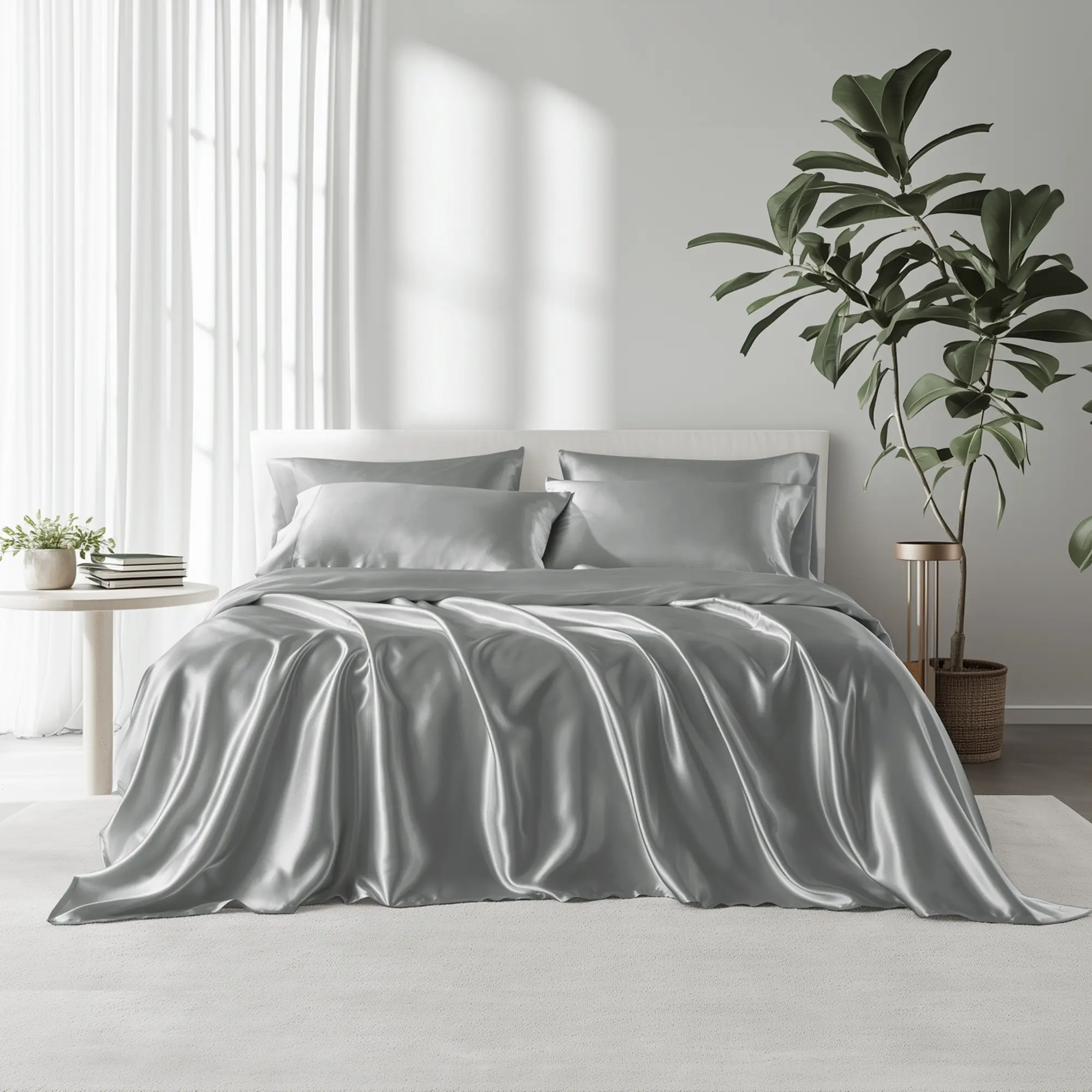 6 Piece Solid Color Satin Sheets Set