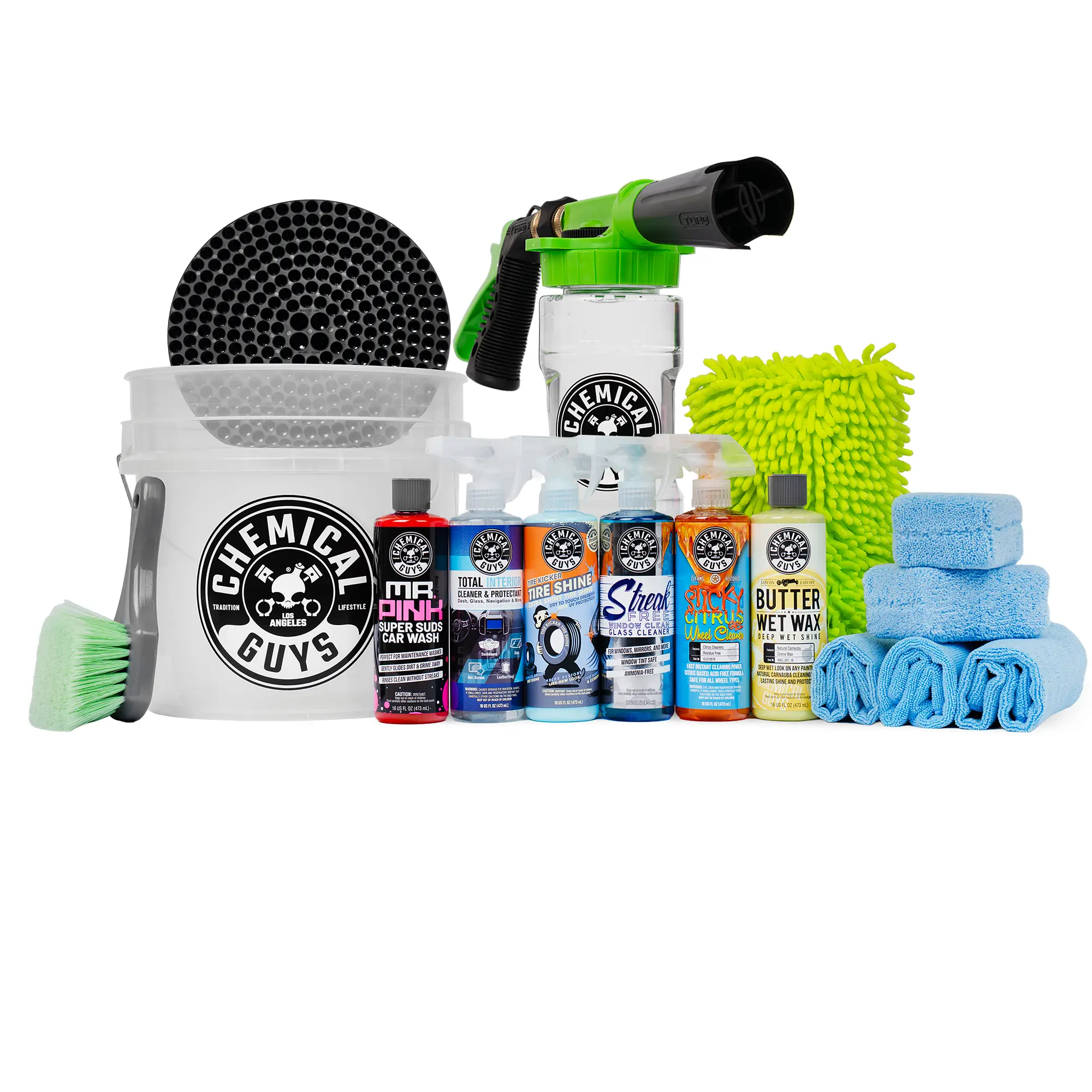 16pc All Season Car Wash Kit - Complete Interior/Exterior Detailing Products Set with Car Wash Equipment, Foam Cannon, Soap, Tire Shine, Wheel Cleaner, Microfiber Towels, Protectants & More, Car Detailing Products