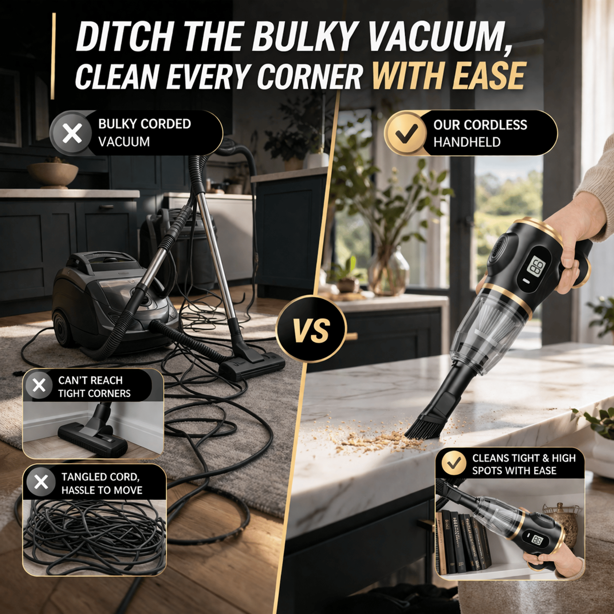 2-in-1 Handheld Vacuum & Air Duster – 4500Pa Suction, 644g, Washable Filter