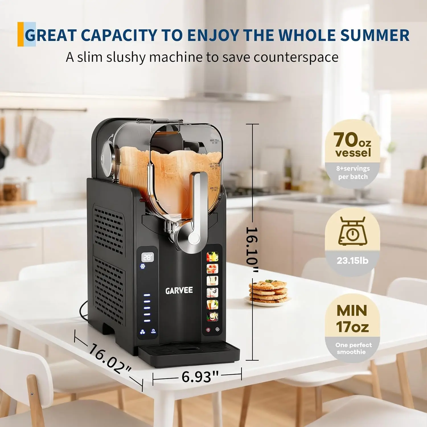 Home Slushie Machine with LED Display and 6 Preset Programs, No Ice Needed, Large 70 Ounce Capacity for Margaritas, Frappés, and Frozen Drinks