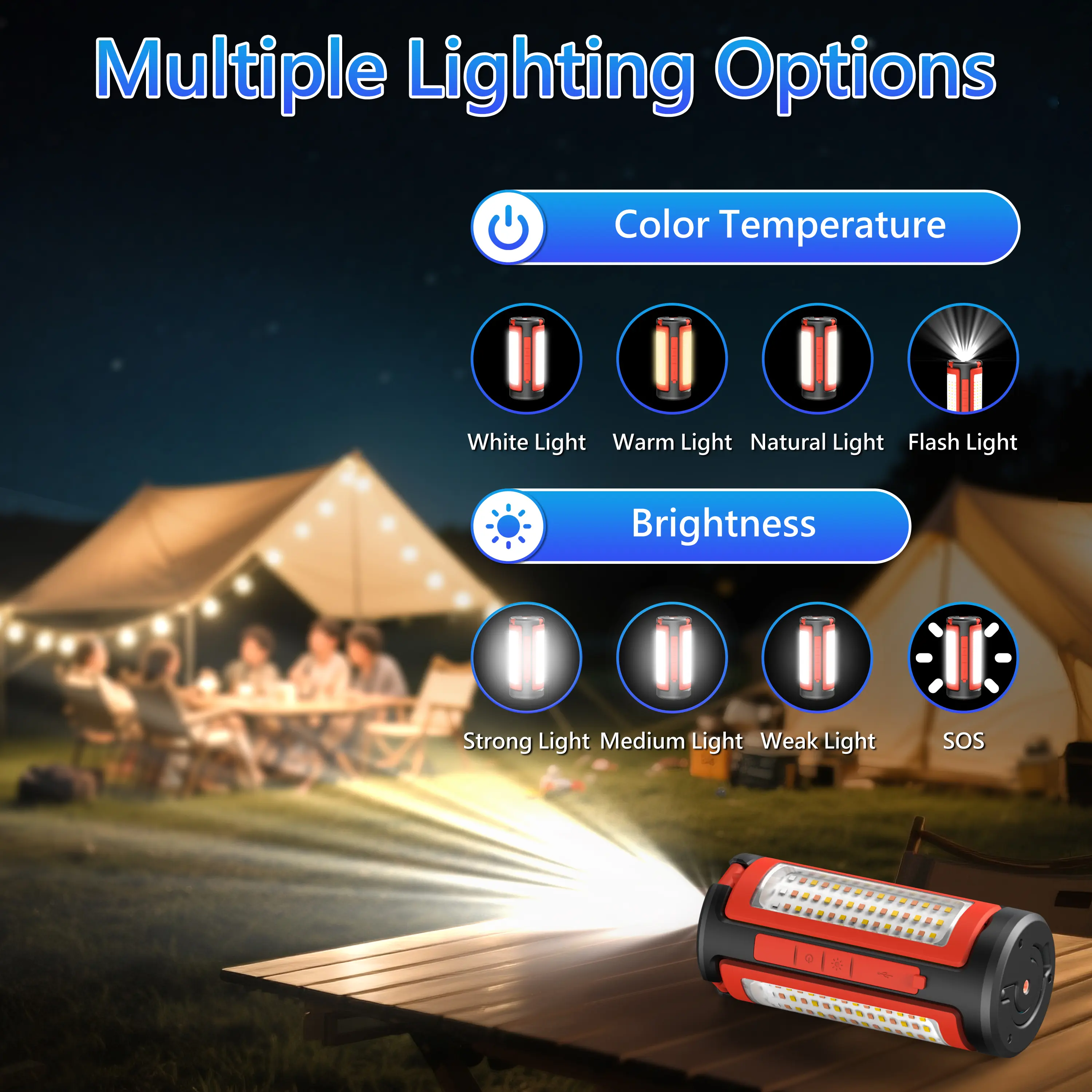 3-Head LED Camping Light - 10000mAh Power Bank, 67" Adjustable Stand, Detachable Tripod, High Power Flashlights, LED Flashlight Rechargeable, Rechargeable Spotlight, Portable Work Light, Work Accessories, Tech Gadgets for Outdoor, Emergency Use,summervibe