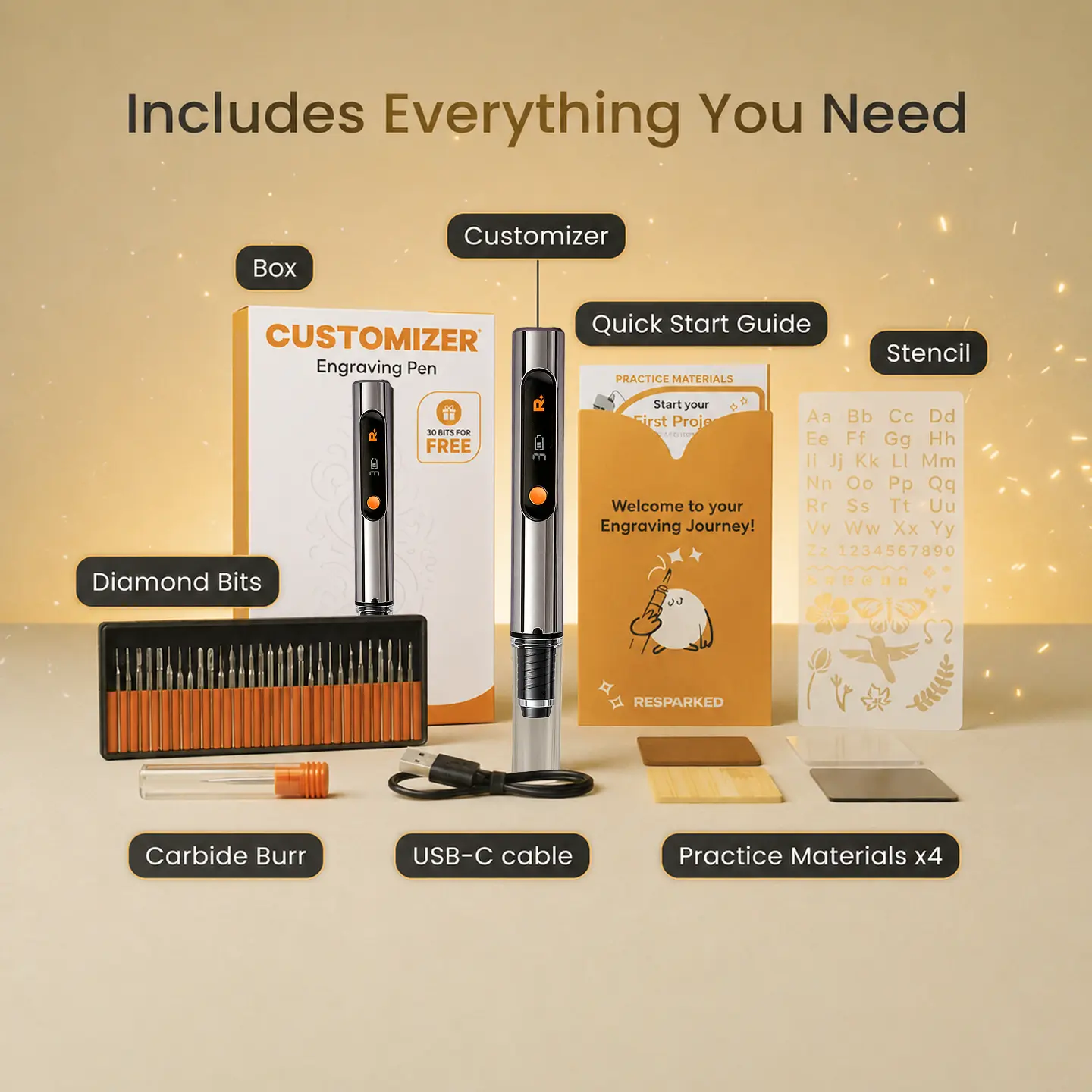 Customizer Engraving Pen with 30 Free Diamond Bits for Personalized Gifts & Practice Canvases Easy to Use USB-C Fast Charger 3 Speed Settings 8000-21000 RPM