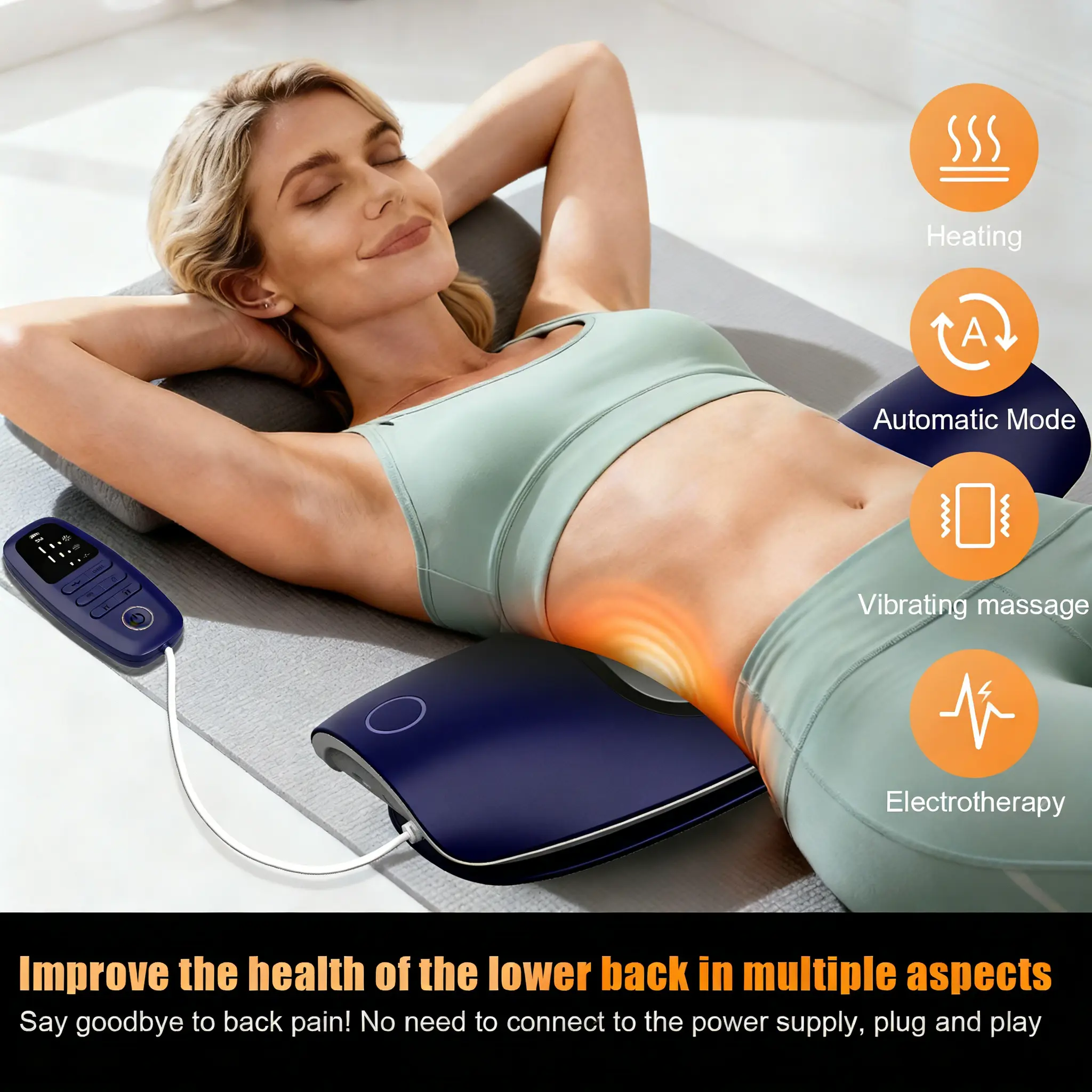 Low Frequency Lumbar Massager, Multifunctional Waist Stretching Back Traction Device, Waist Comfort Care, 12-Level Electrotherapy, 3-Level Vibration Massage and Thermal Therapy
