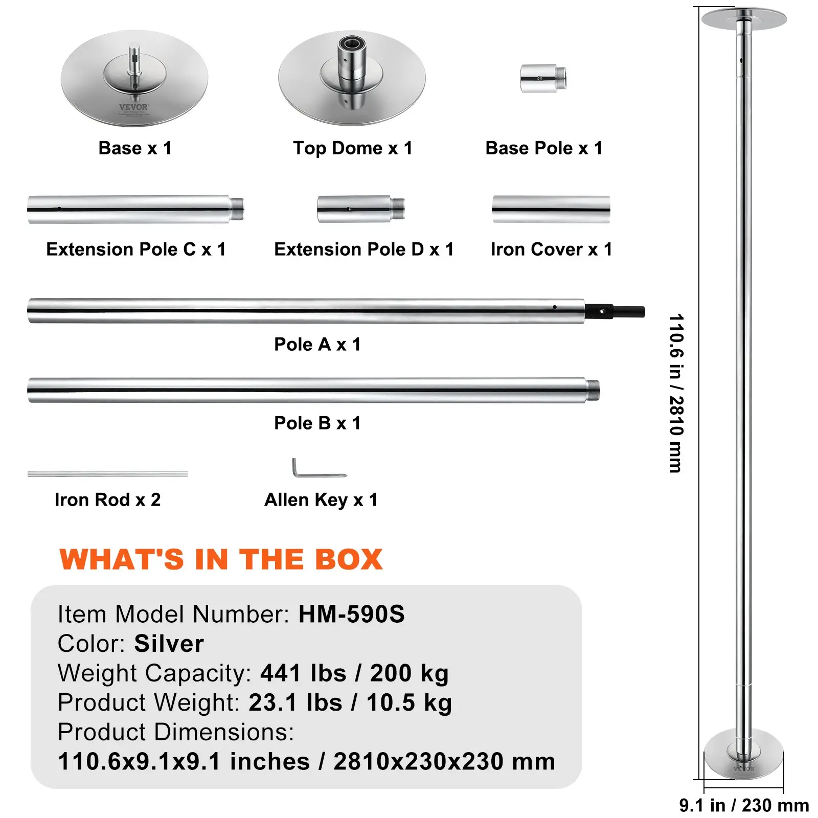 【fathersdaygift】Professional Dancing Pole Spinning Static Dancing Pole KitPortable Removable Pole45mm Heavy-Duty Stainless Steel PoleHeight Adjustable Fitness Polefor Exercise Home Club