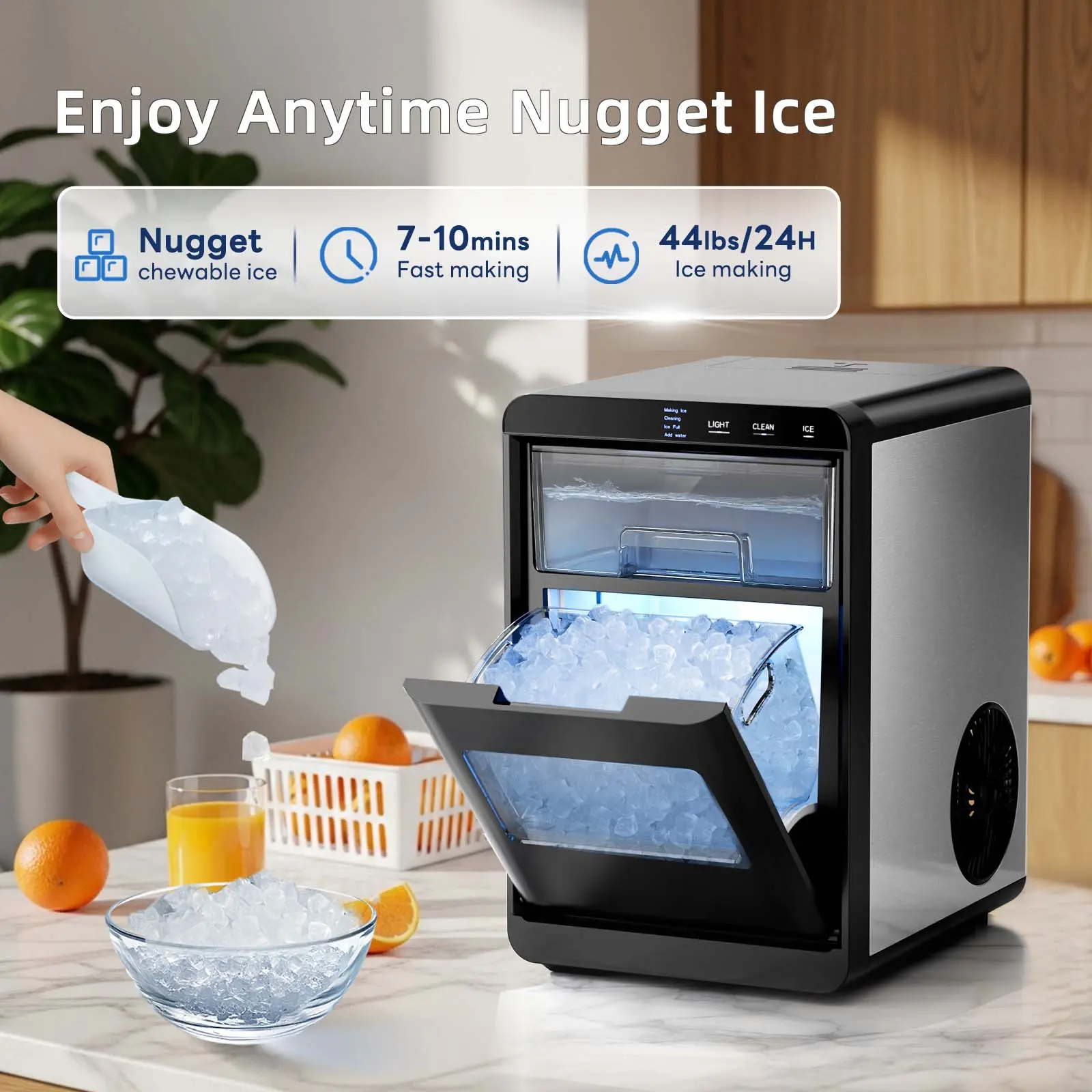 Ice Maker Machine – Makes 45 lbs/Day with Fast 10–15 Min Ice, Self-Cleaning & 24H Timer for Home, Bar & Parties