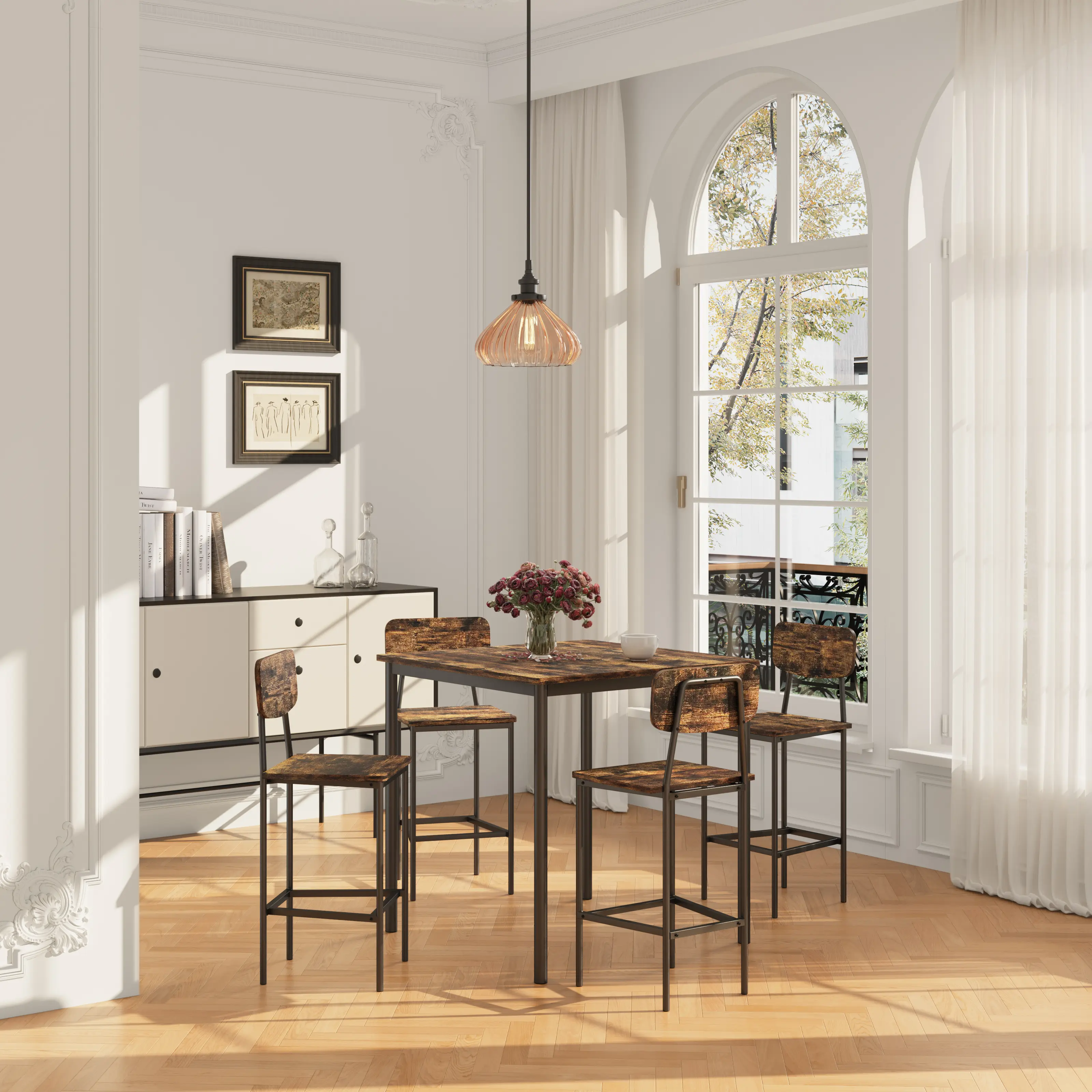 Dining Table Set for 4 – Space-Saving Retro Kitchen Table & Chair Set with Durable Metal Frame