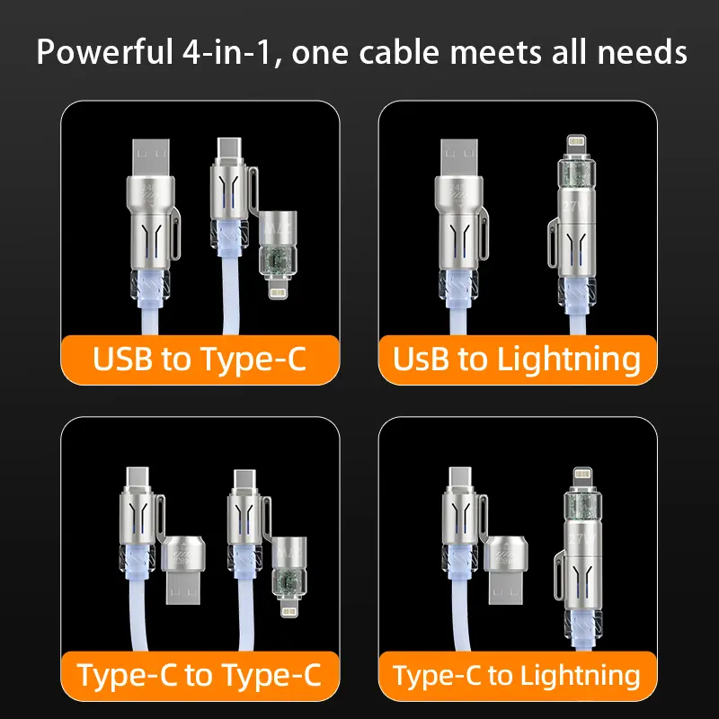 240W 4-in-1 Coiled Car Charging Cable with RGB Ambient Light & Long-Lasting Fragrance (2m / 6.6ft)