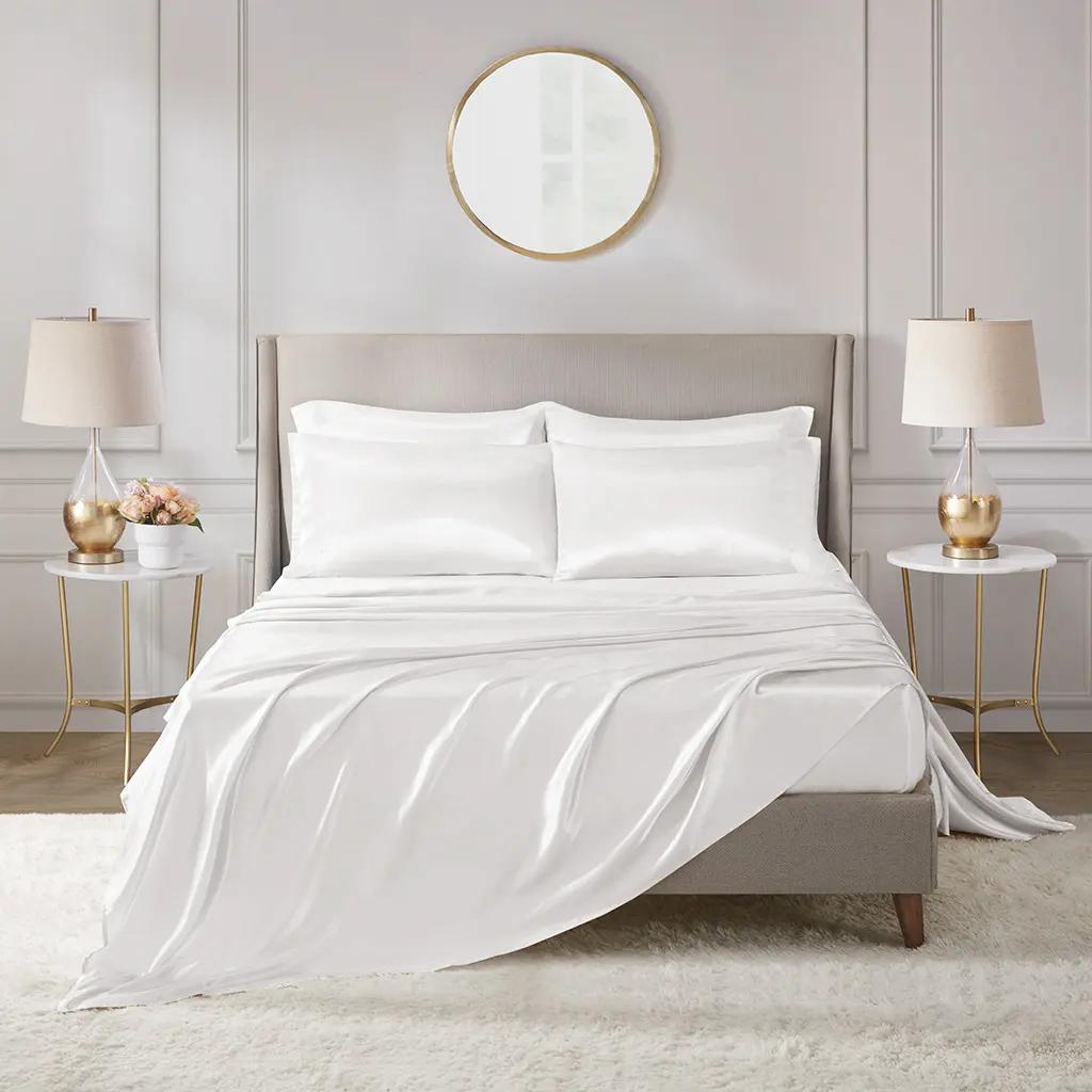 6 Piece Solid Color Satin Sheets Set