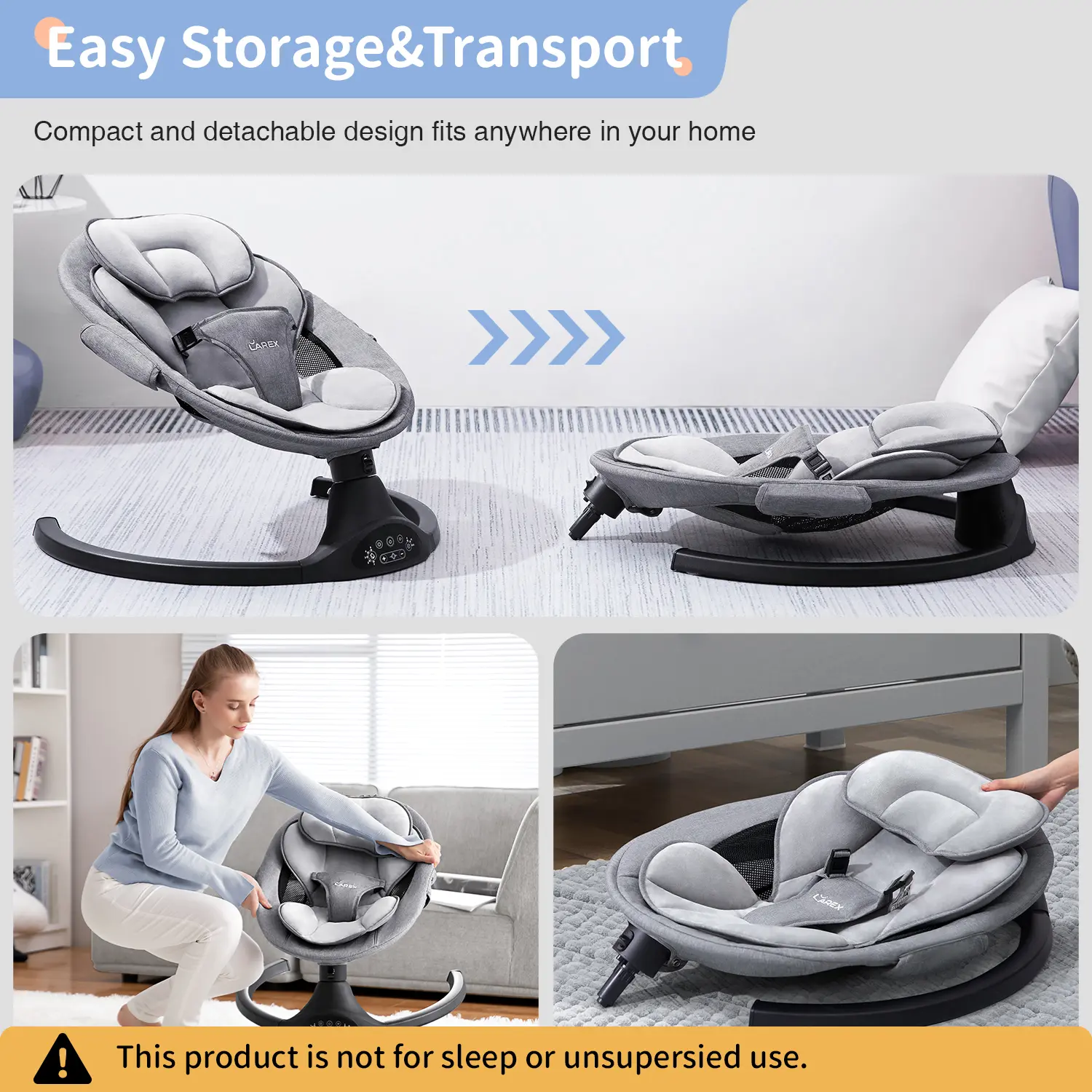 Baby Swing for Infants | Electric Bouncer for Babies,Portable Swing for Baby Boy Girl,Remote Control Indoor Baby Rocker with 5 Sway Speeds,1 Seat Positions,10 Music and Bluetooth Summer Vibes