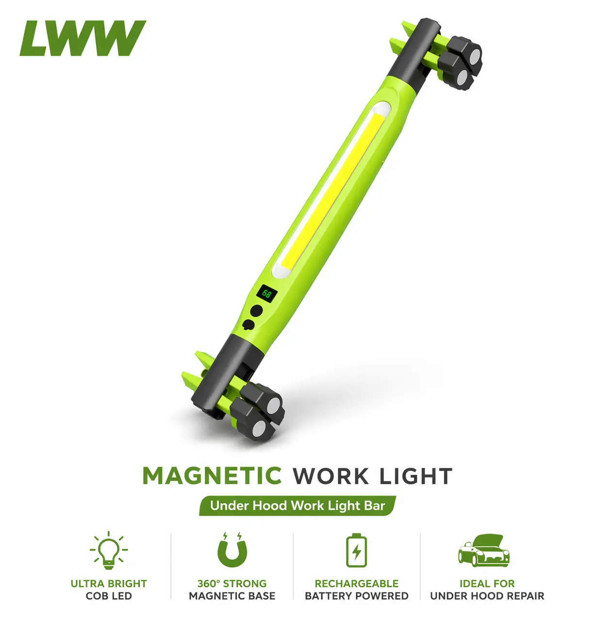 2026 Upgraded Rechargeable Magnetic LED Work Light Bar, COB Flashlight with Magnetic Base, Hooks & USB Power Bank for Car Repair, Garage Use