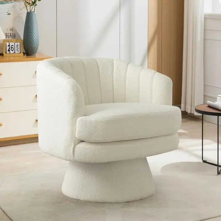 360 Degree Swivel Barrel Chairs Accent Chair, vanity chair Barrel ChairsModern Cozy Lambswool Accent Chair, Comfy Round Armchiars, for Living Room, Bedroom Office