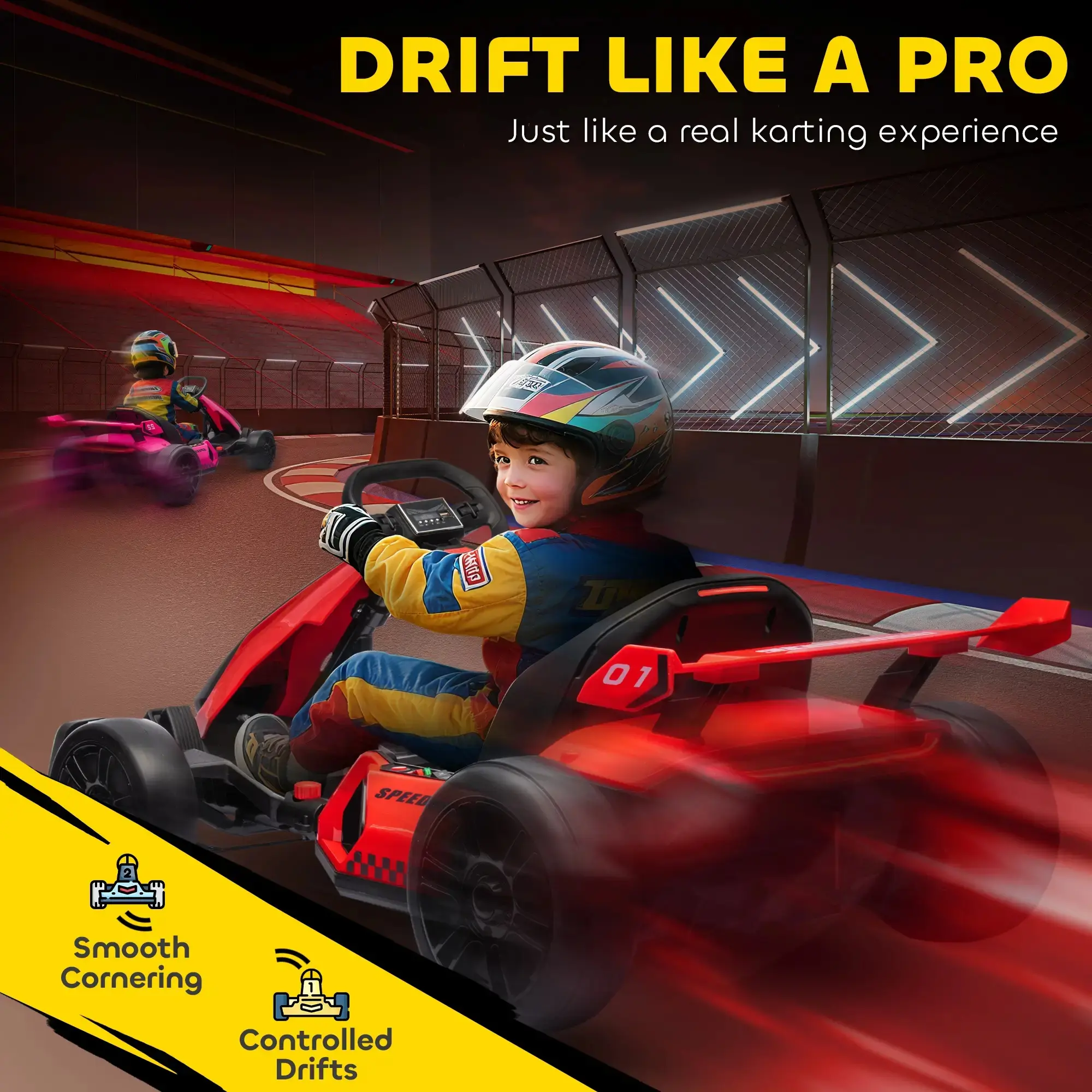 24V Electric Go-Kart – Kids Drifting Ride-On Car with Music, Horn & Speeds up to 8.1 MPH
