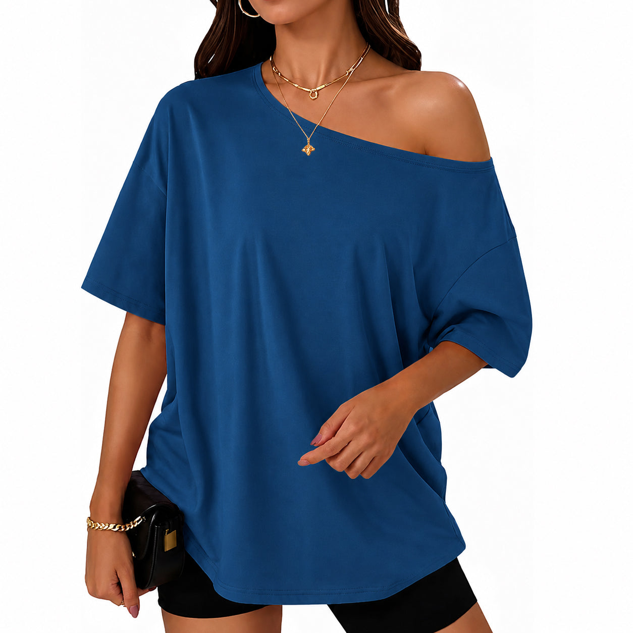 Womens Off the Shoulder Tops Oversized Summer Spring T-Shirts 2026