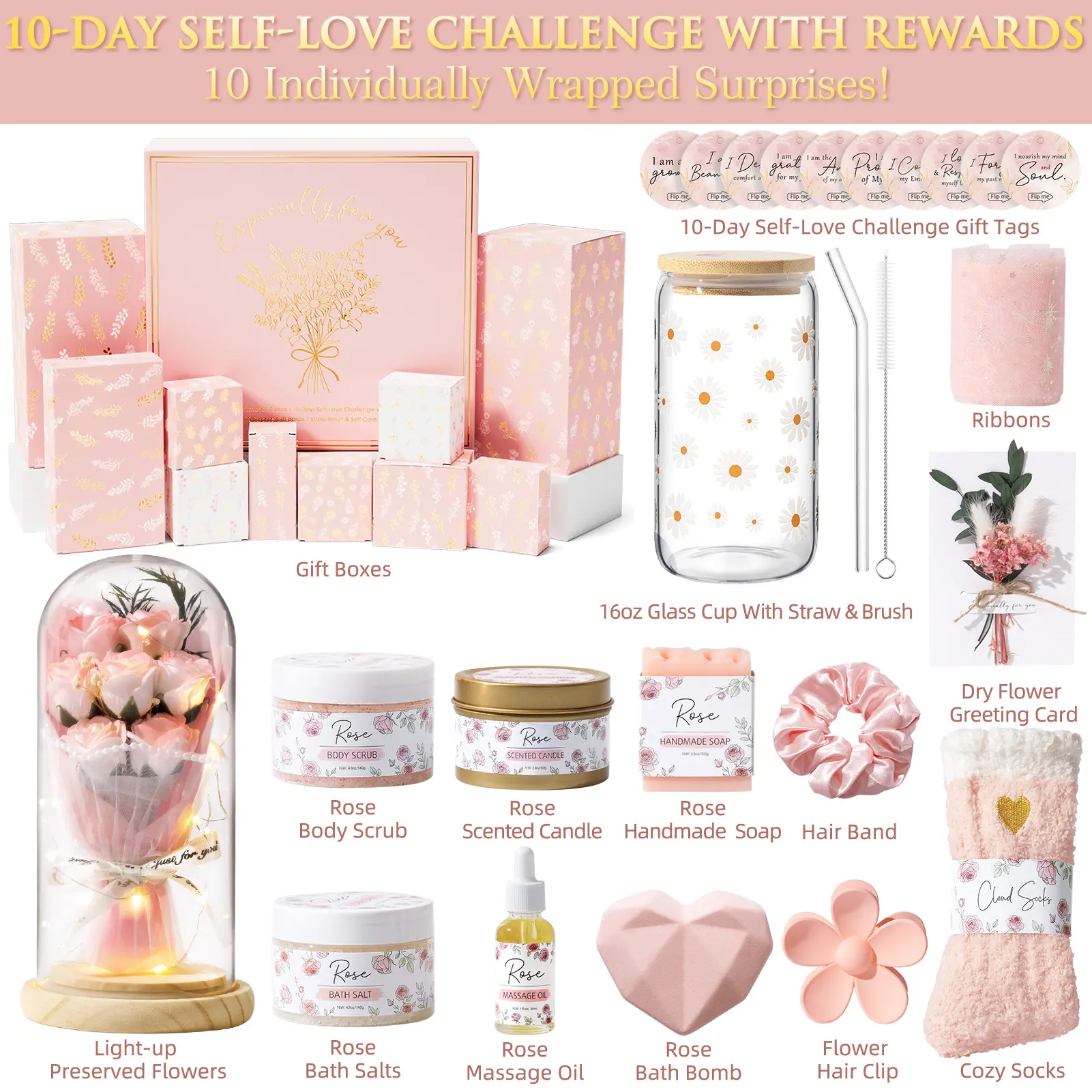mothersdaygift for Women – Birthday Gift Basket for Teen Girls,  Fun Empowering Challenge Tasks, Perfect Self-Care Spa Set for Mom, Wife, Daughter, Niece, or Sister