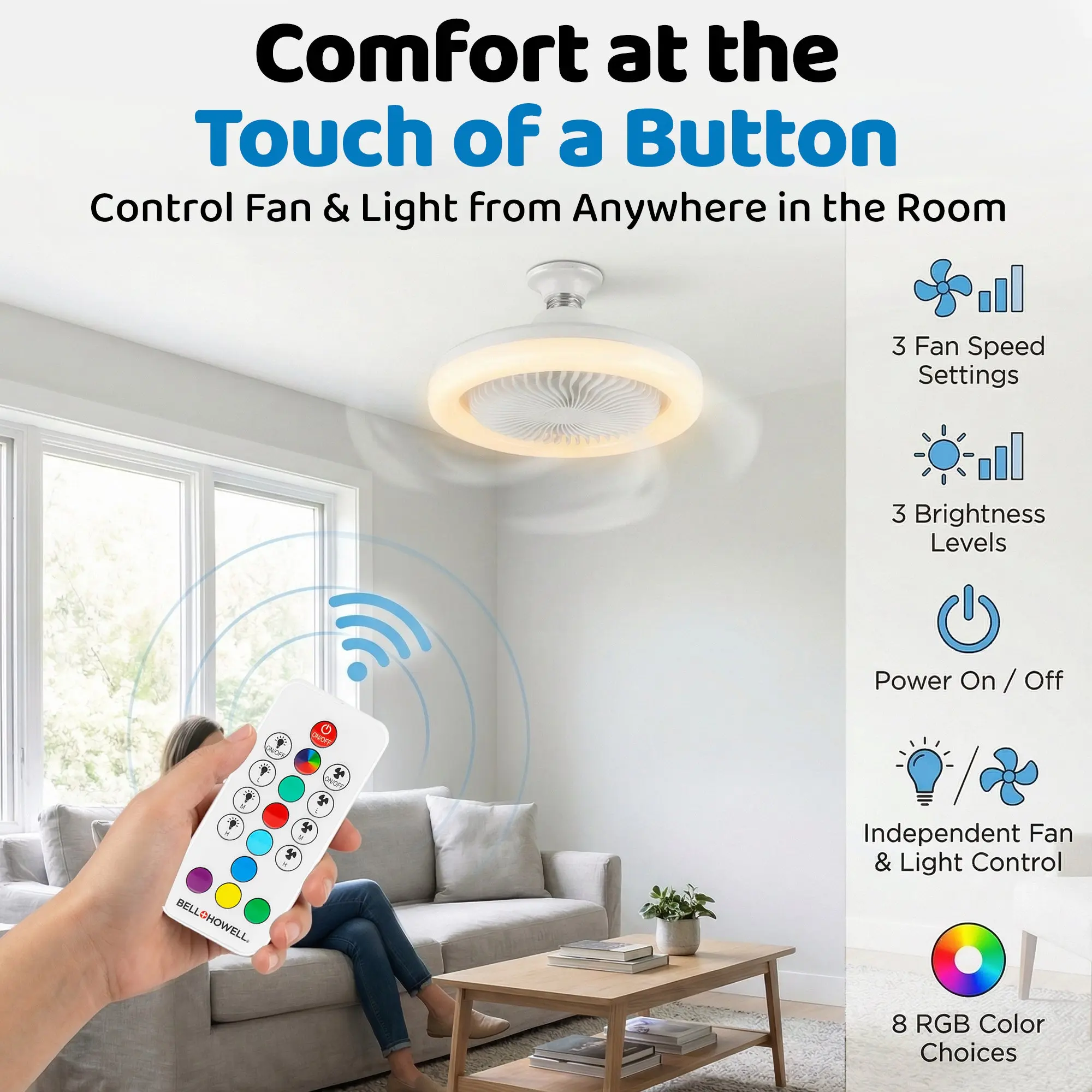 Socket Air - Light Socket Fan Light with RGB Color Changing